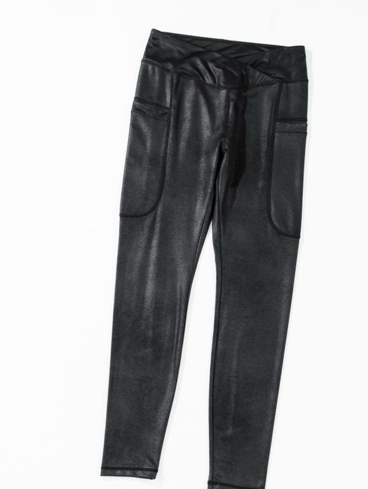 Black V Crossover High Waist Pocketed Leggings