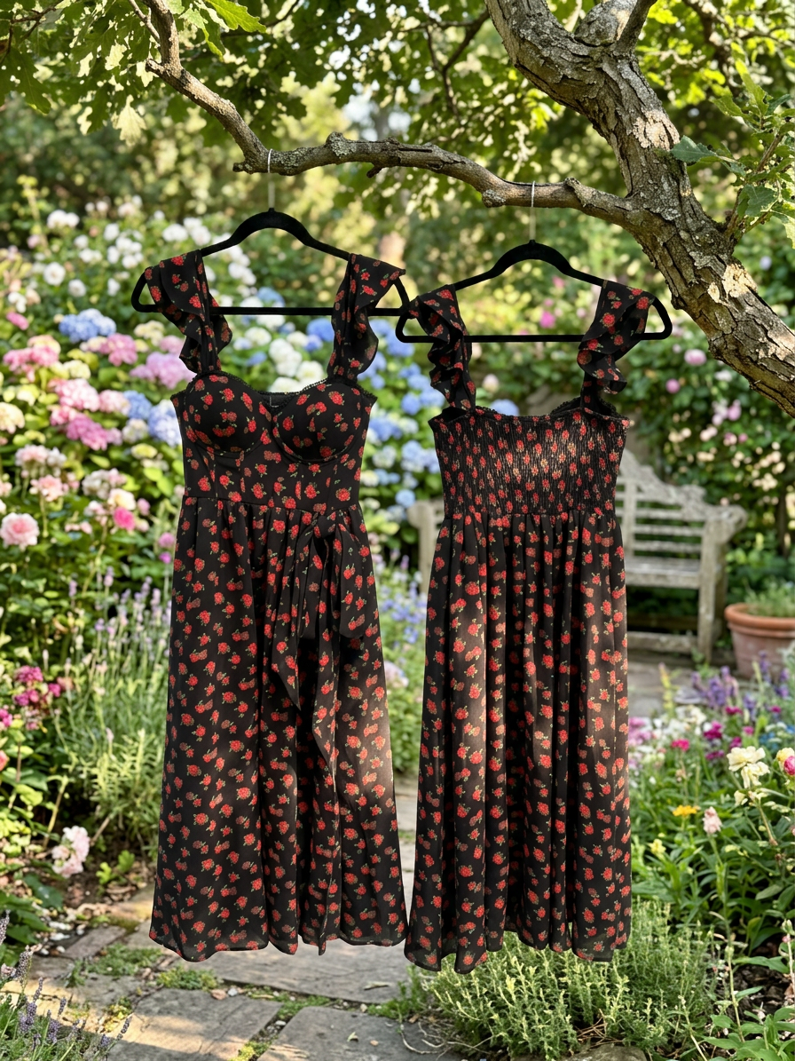 Floral Print Sweetheart Midi Dress with Bow