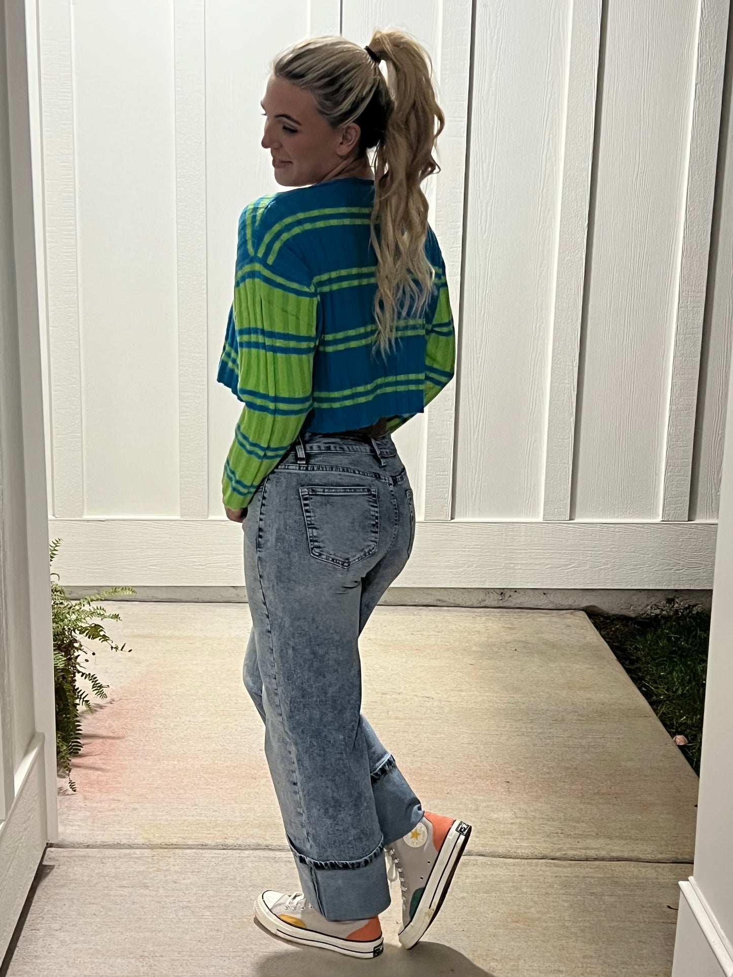 Long Sleeve Square Neck Colorblock Ribbed Sweater