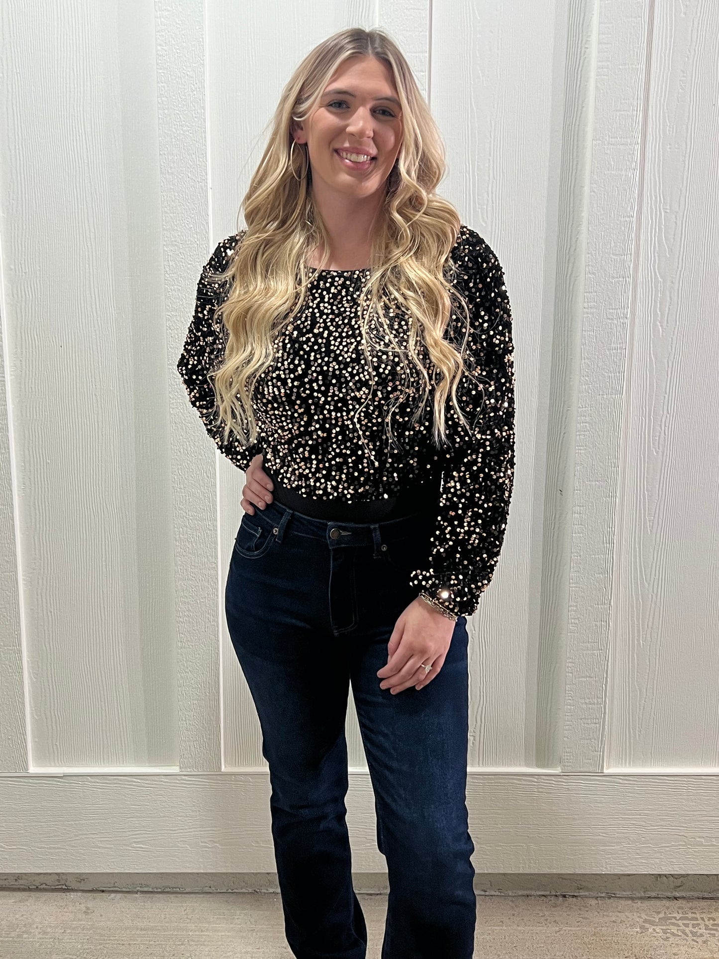 Black Deep V- Neck Sequin Bodysuit