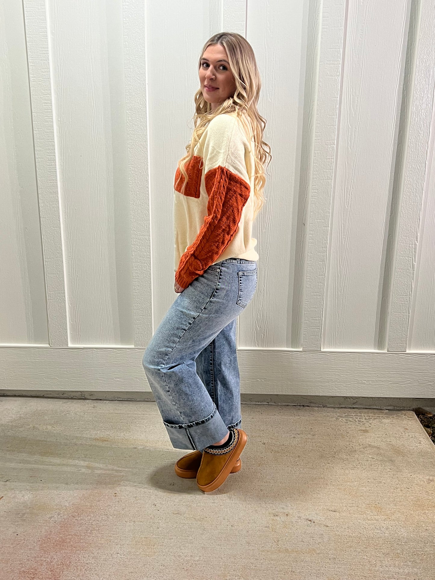 Color Block Patched Drop Shoulder Sweater