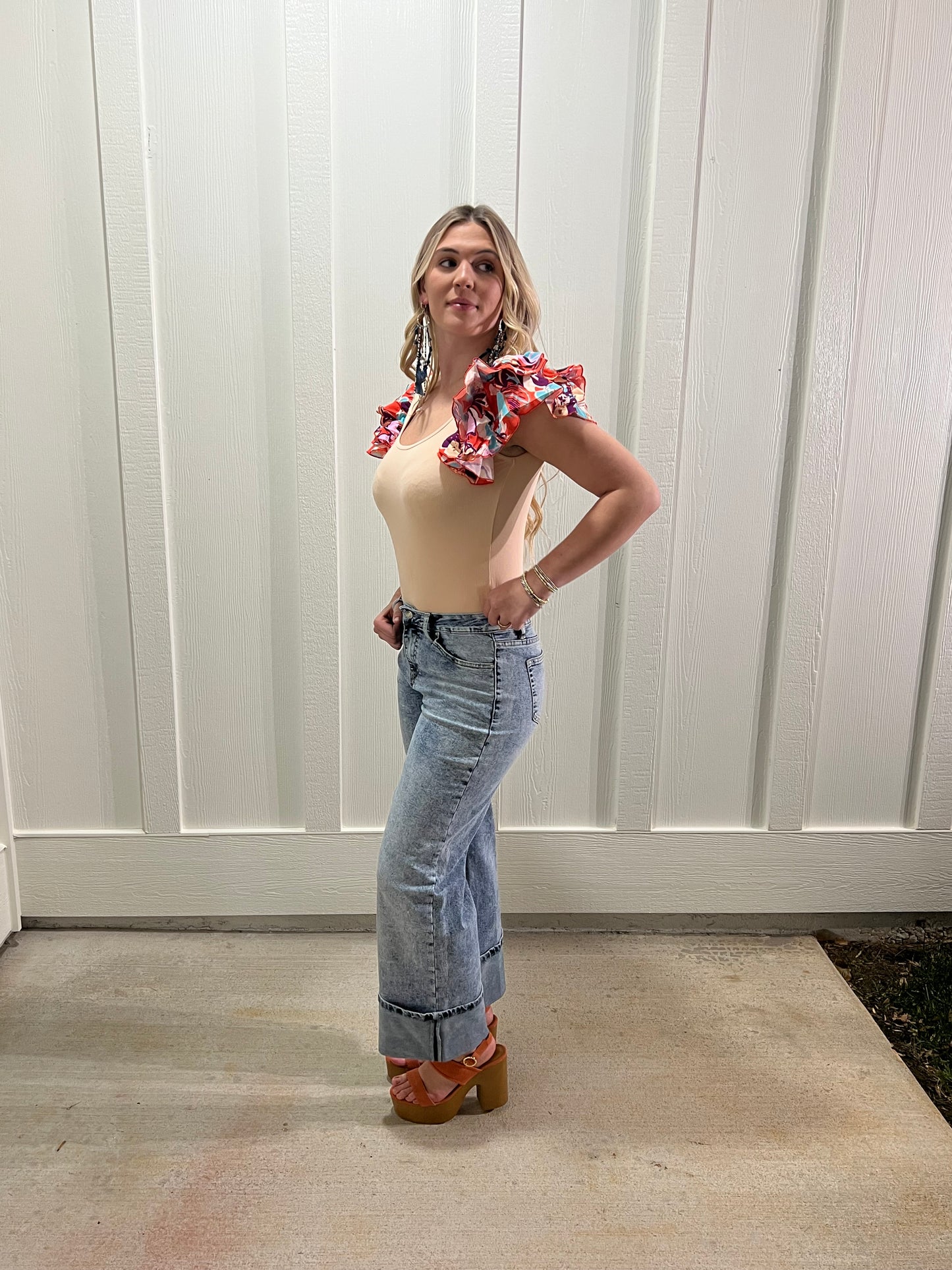 Ribbed Knit Tiered Ruffled Sleeve Bodysuit