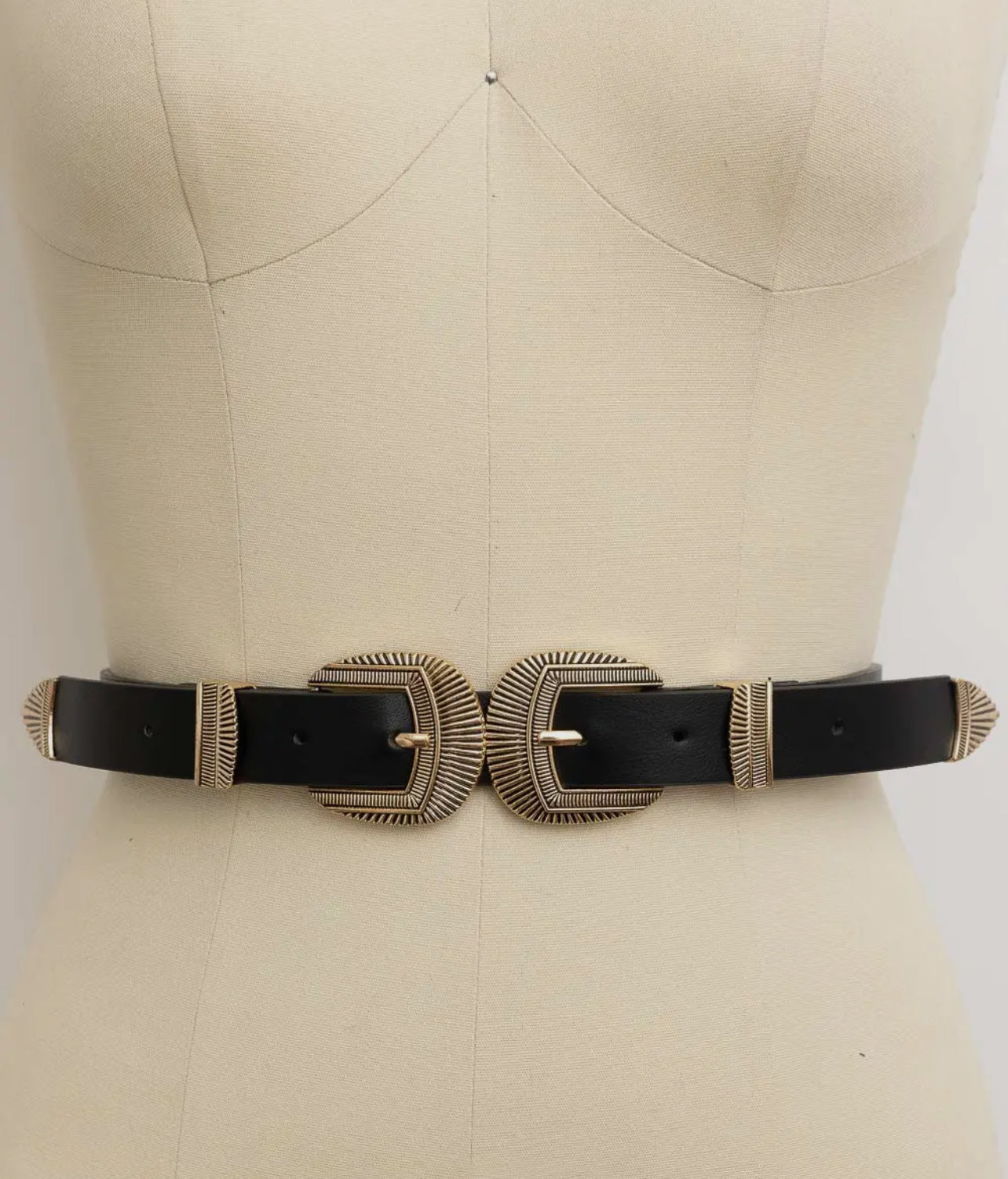 Double Buckle Faux Leather Western Style Belt