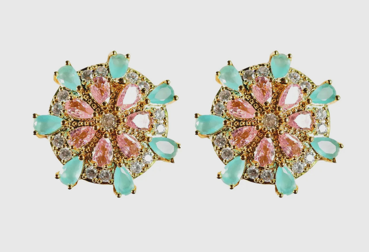Pink and Turquoise Sparkling Sand Dollar Stud Earrings