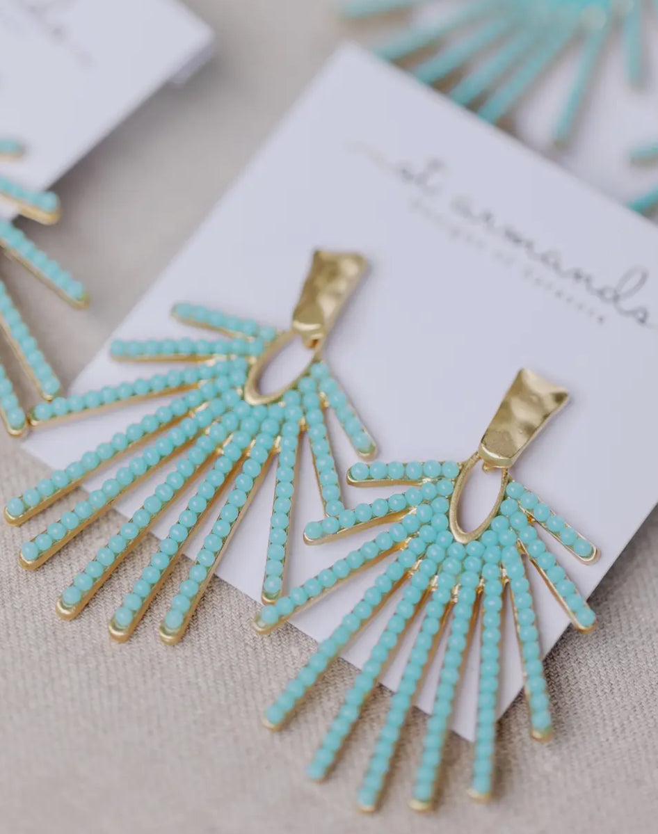 Light Turquoise Sunburst Statement Drop Earrings