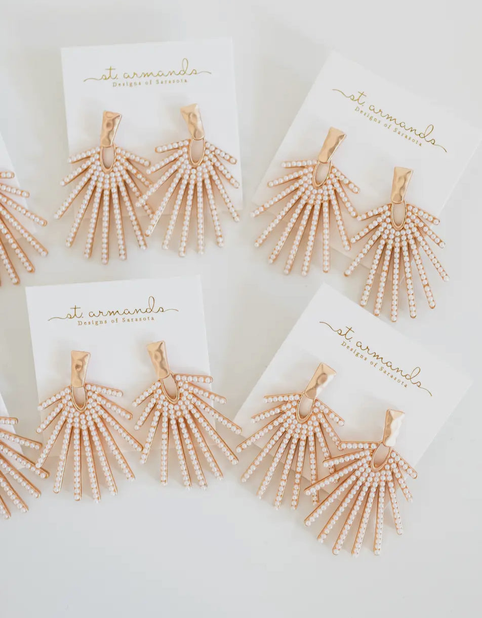 Pearl Sunburst Statement Drop Earrings
