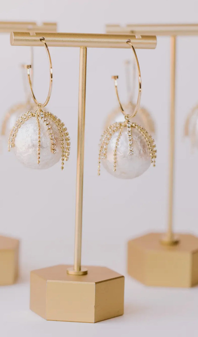 Diamond Fringe Holiday Pearl Hoop Earrings