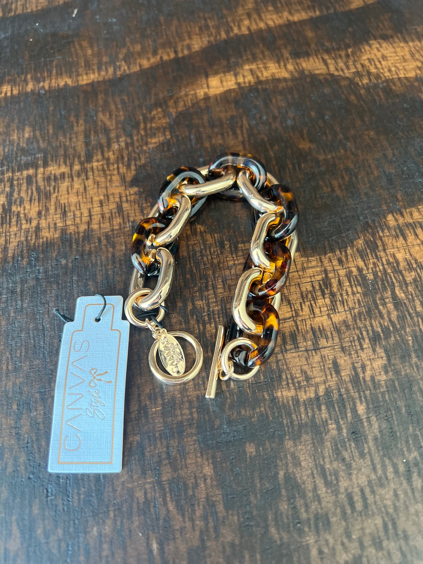 Ava Resin Linked Toggle Bracelet in Tortoise