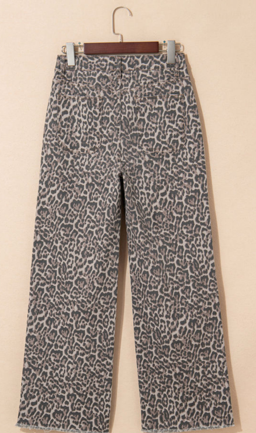 Brown Leopard Frayed Edge Wide Leg High Waisted Jeans