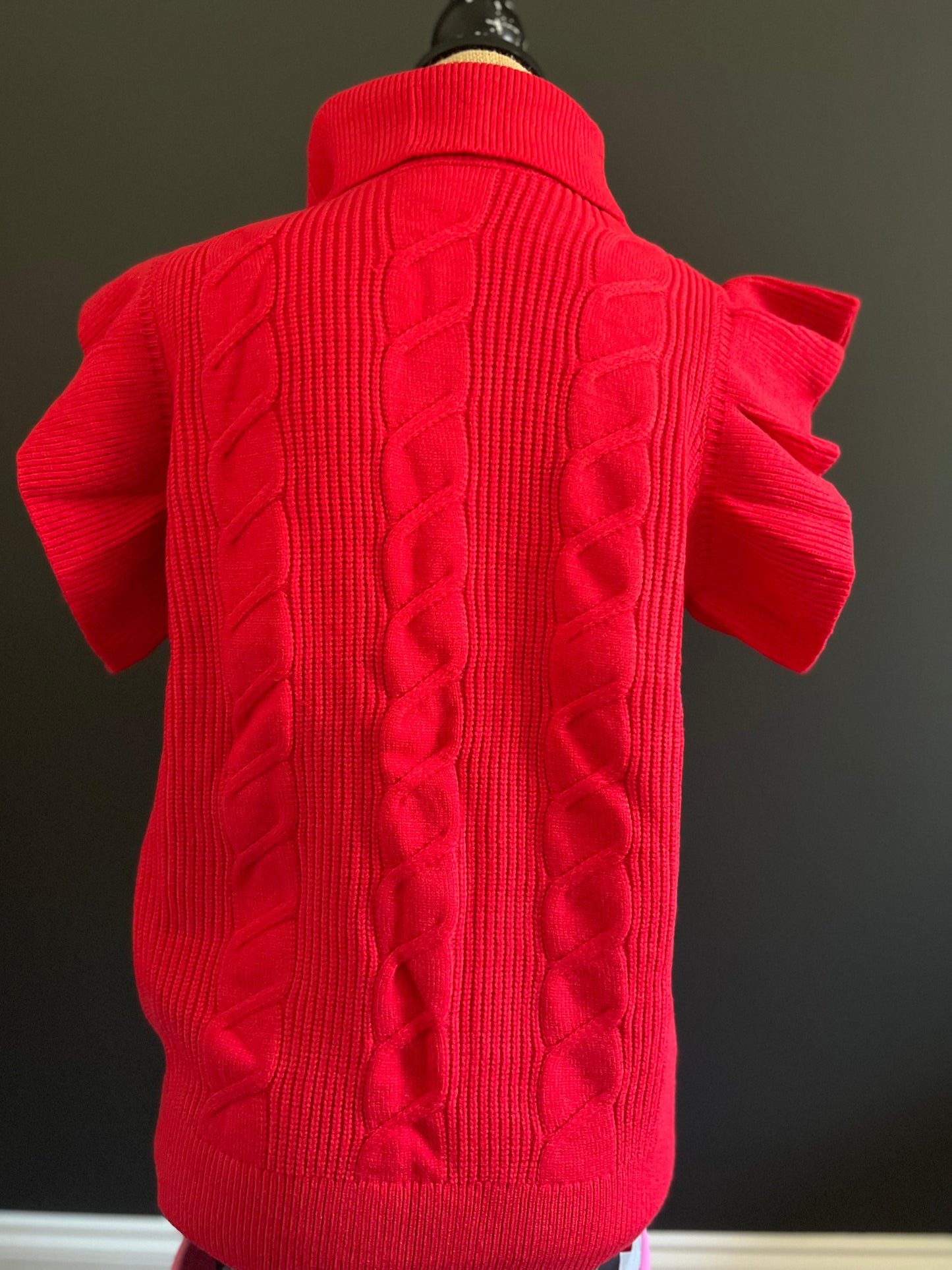 Tomato Red Cable Detail Knit Ribbed Top