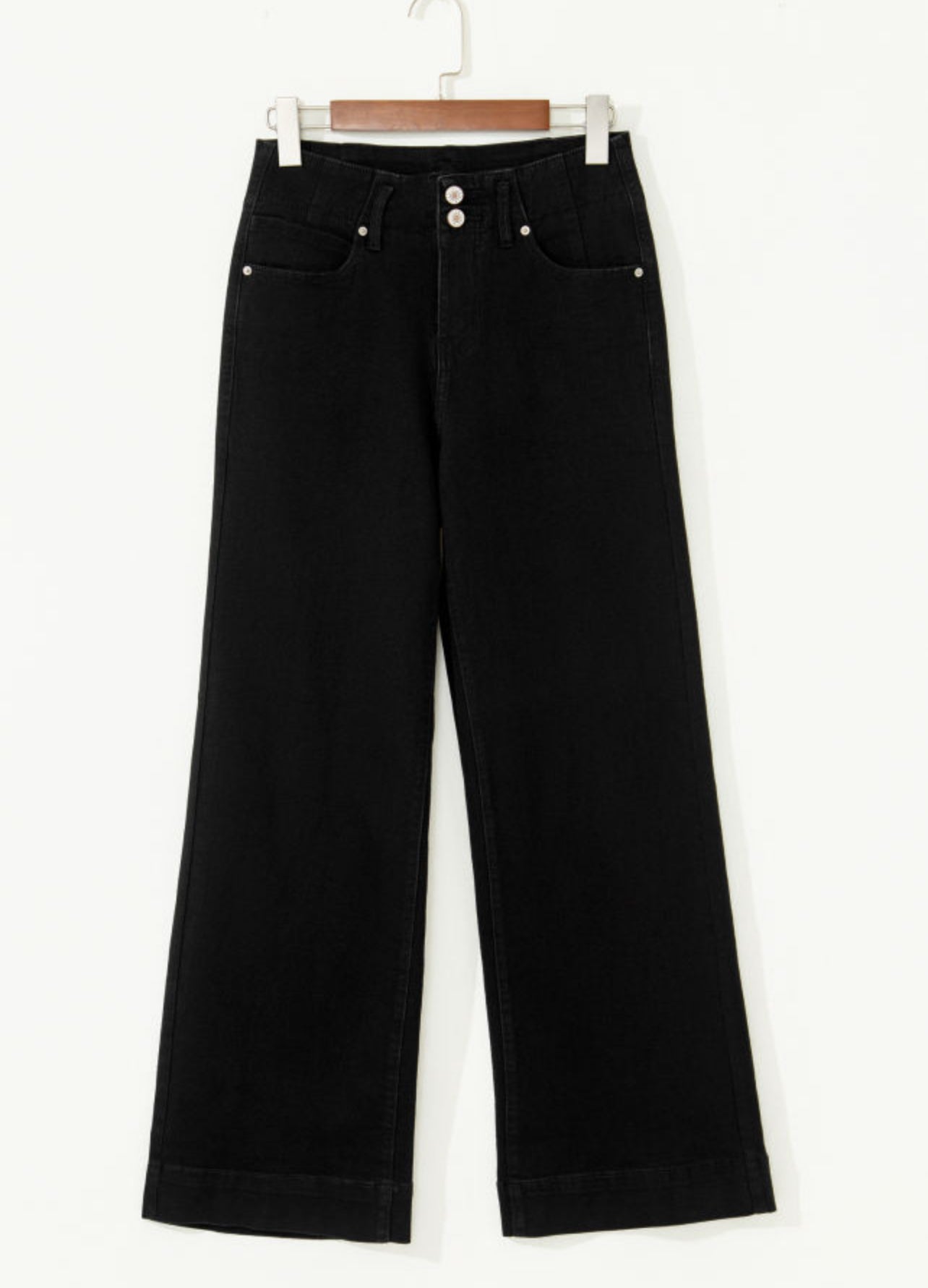 Black 2 - Button High Waist Flared Bottom Jeans