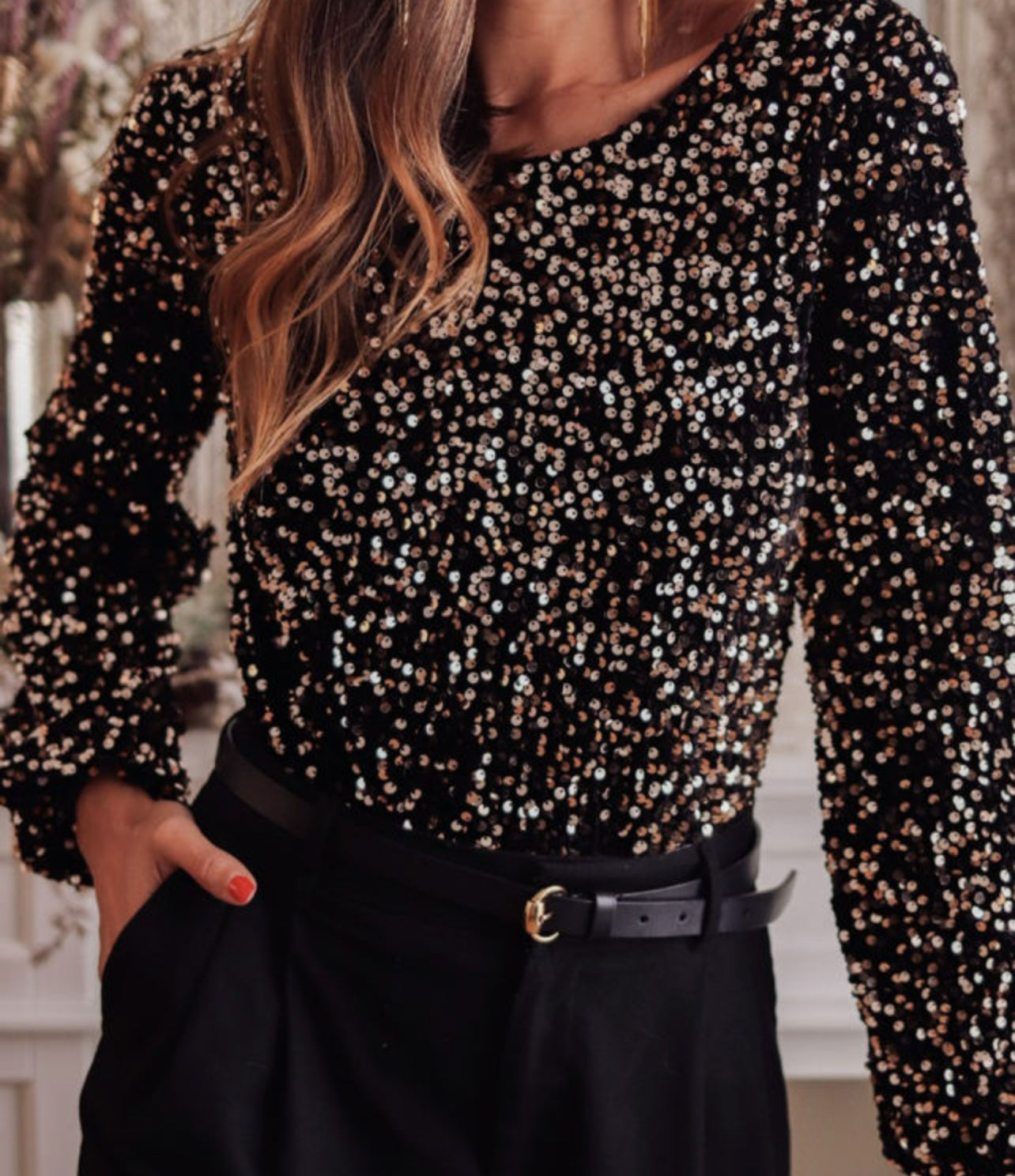 Sequin Deep V back Bodysuit