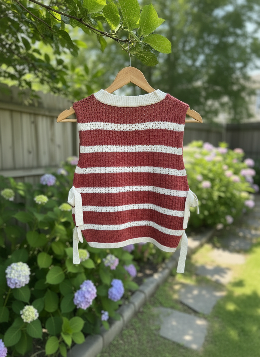 Crochet Striped Sleeveless Knit Top