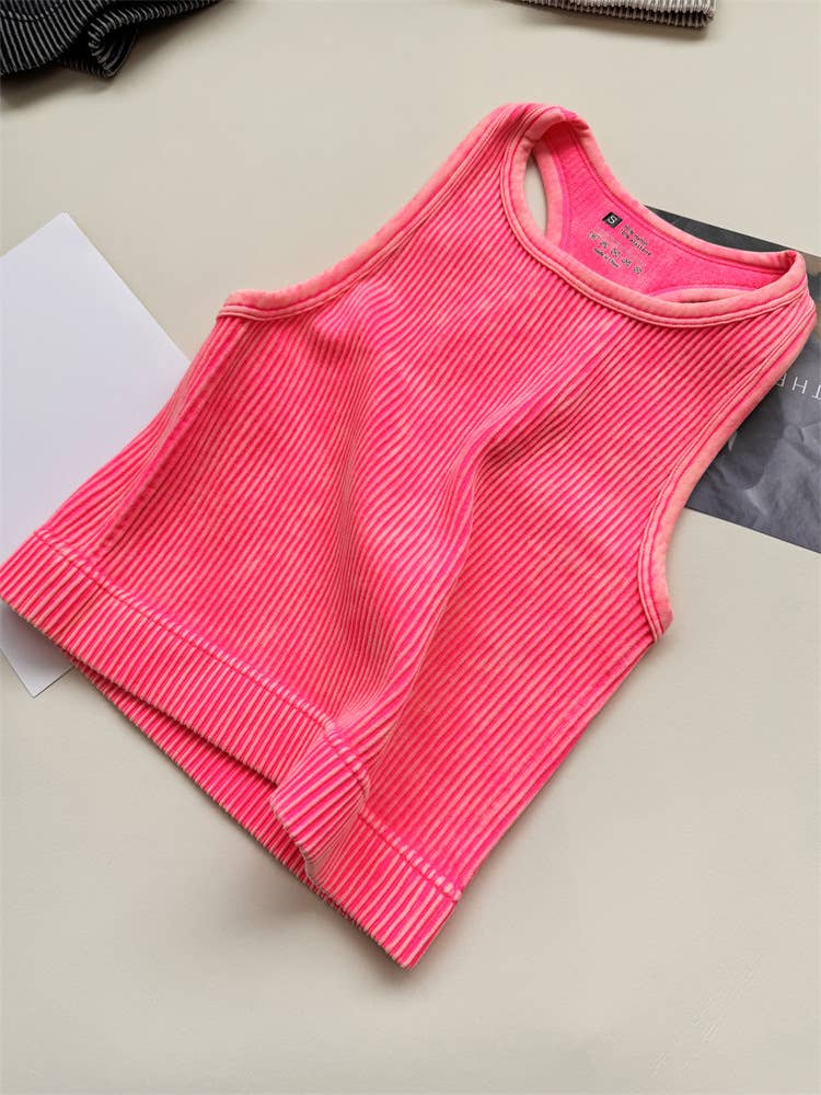 Workout Washed rib knit round neck Racerback tank top