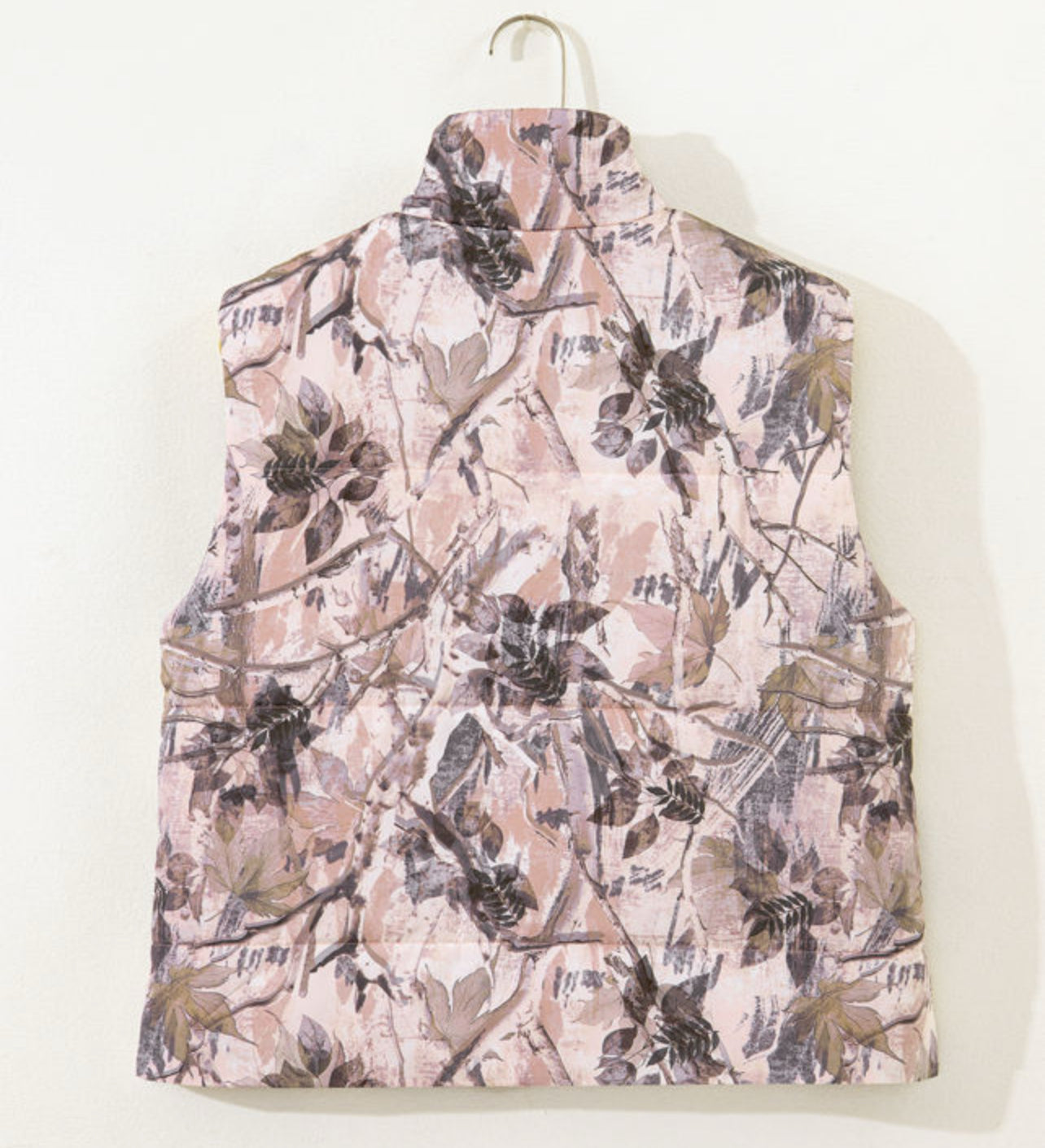 Brown camo leaf print winter puffer vest