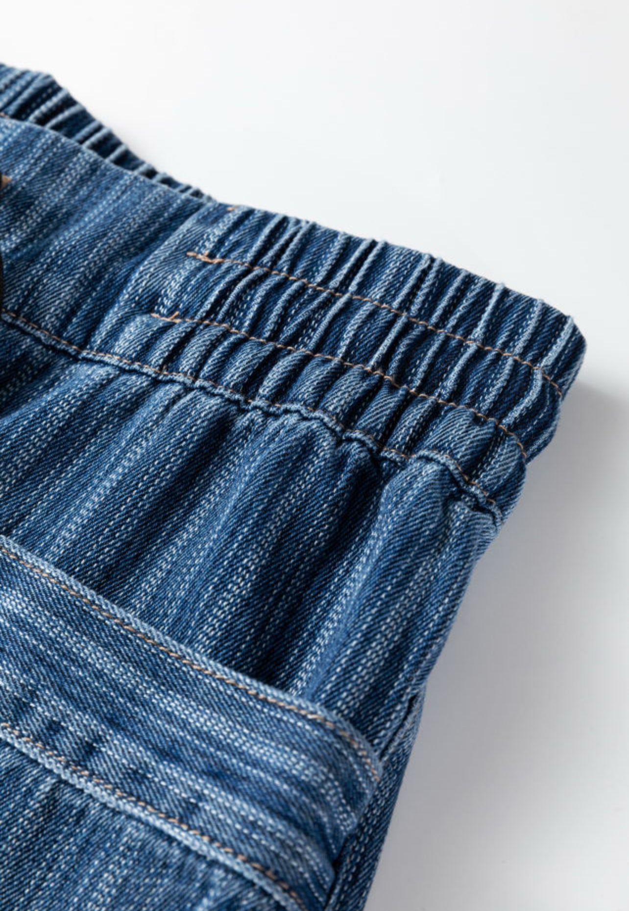 Blue stripe contrasted drawstring pocketed loose jeans