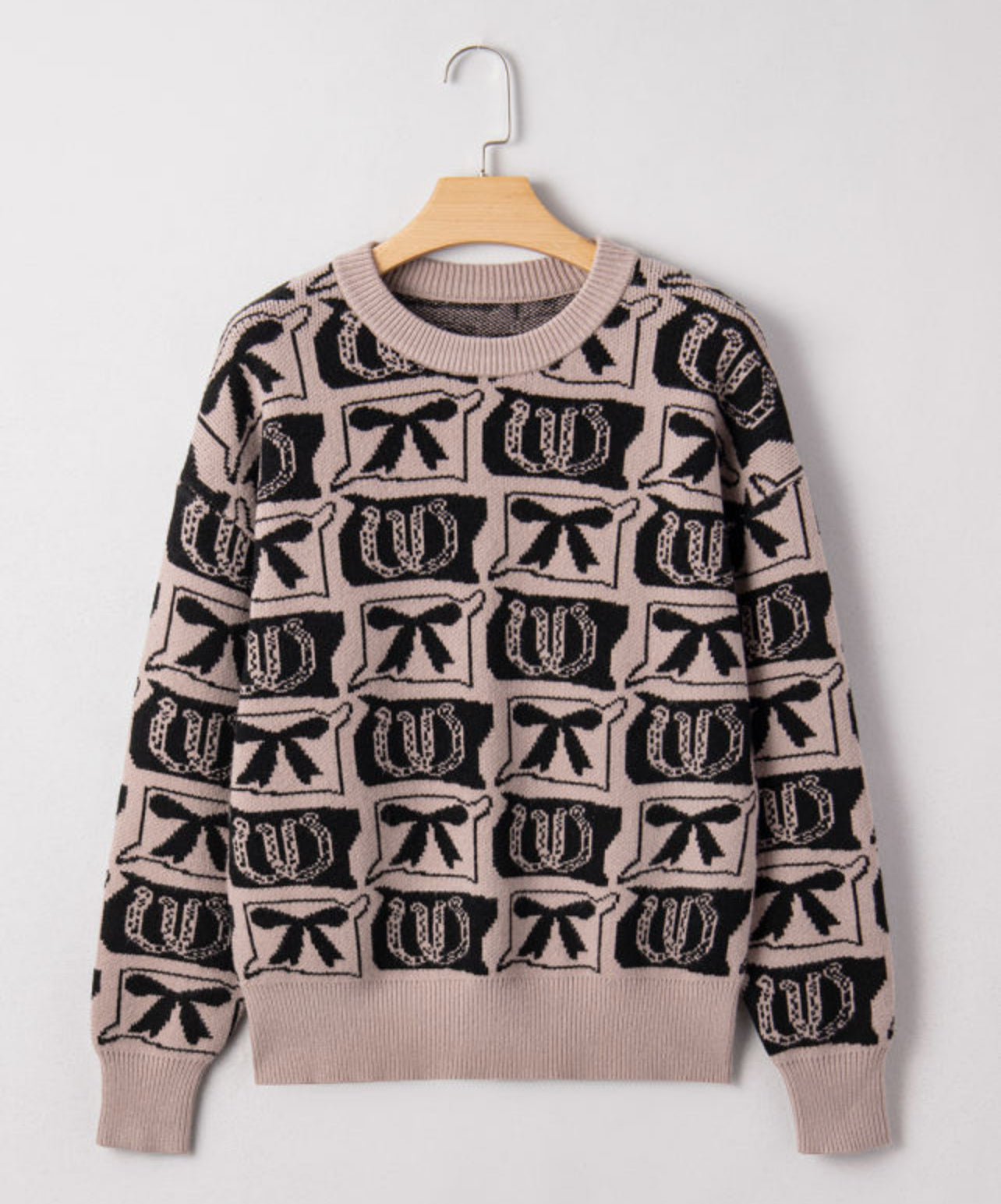Tiffany Black Bows and Horseshoe pattern western sweater