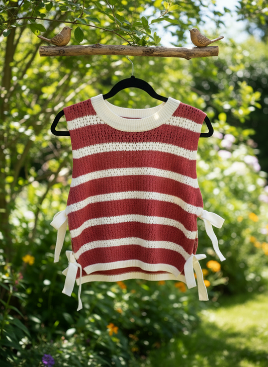 Crochet Striped Sleeveless Knit Top