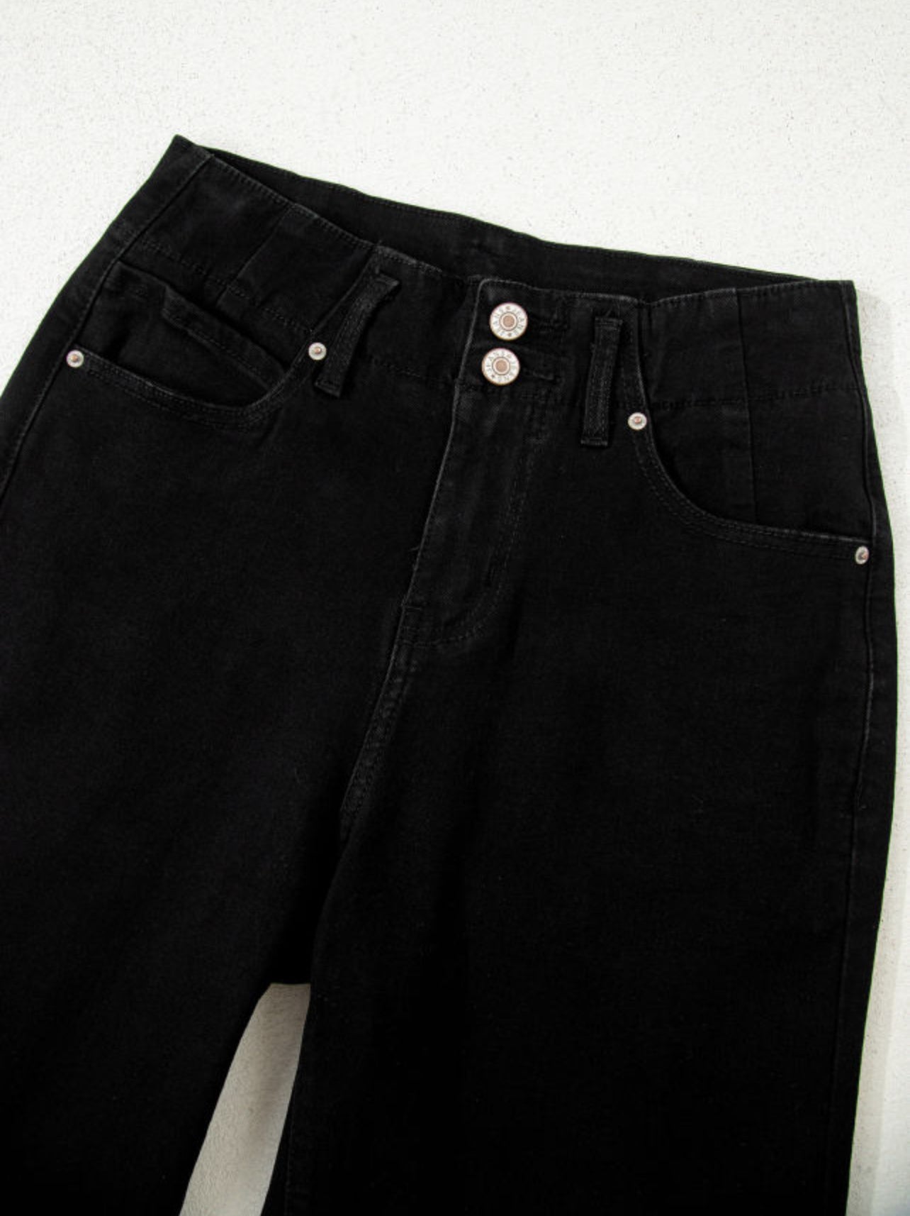 Black 2 - Button High Waist Flared Bottom Jeans