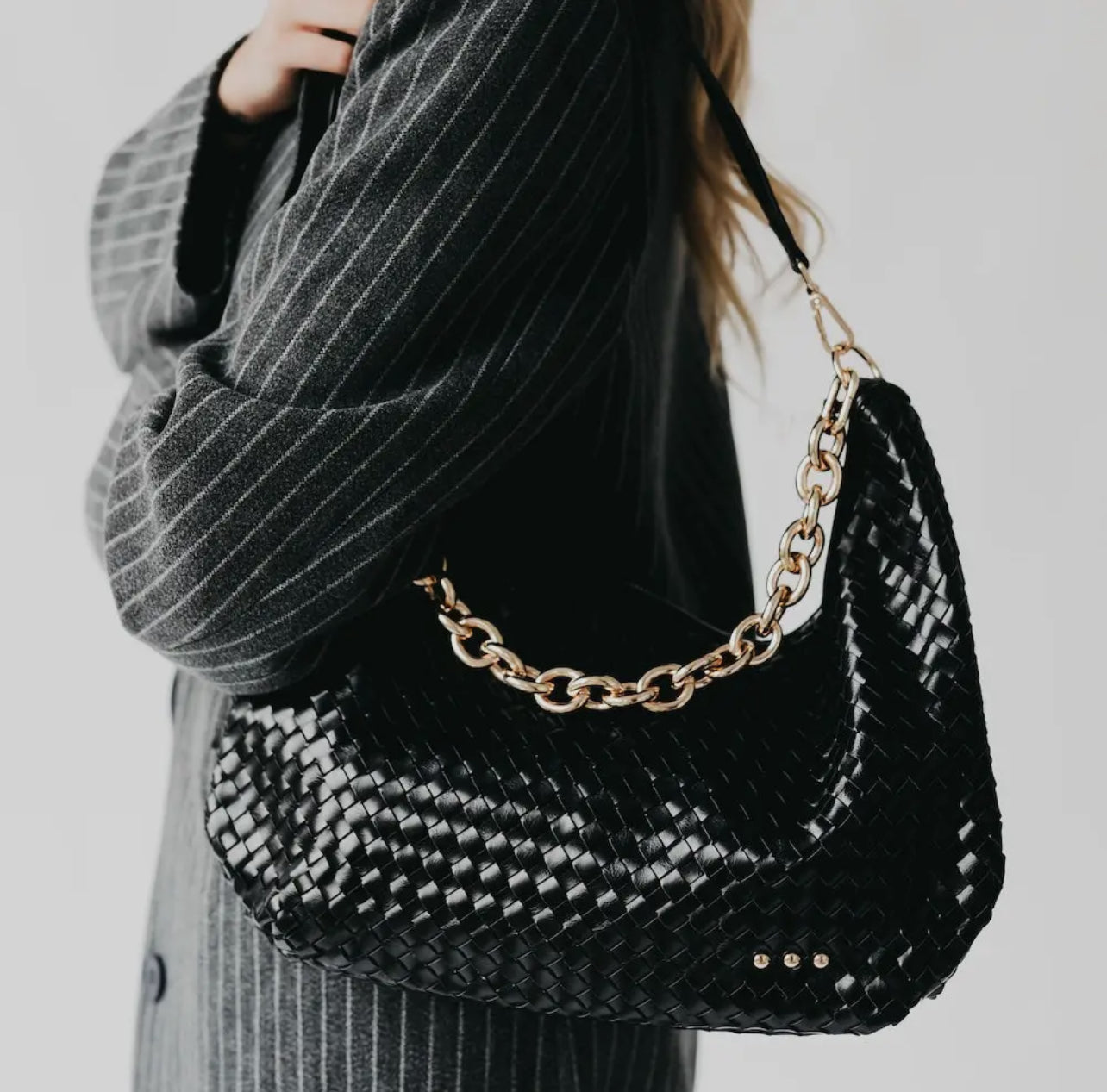 Black Sienna Slouchy Woven Shoulder Bag