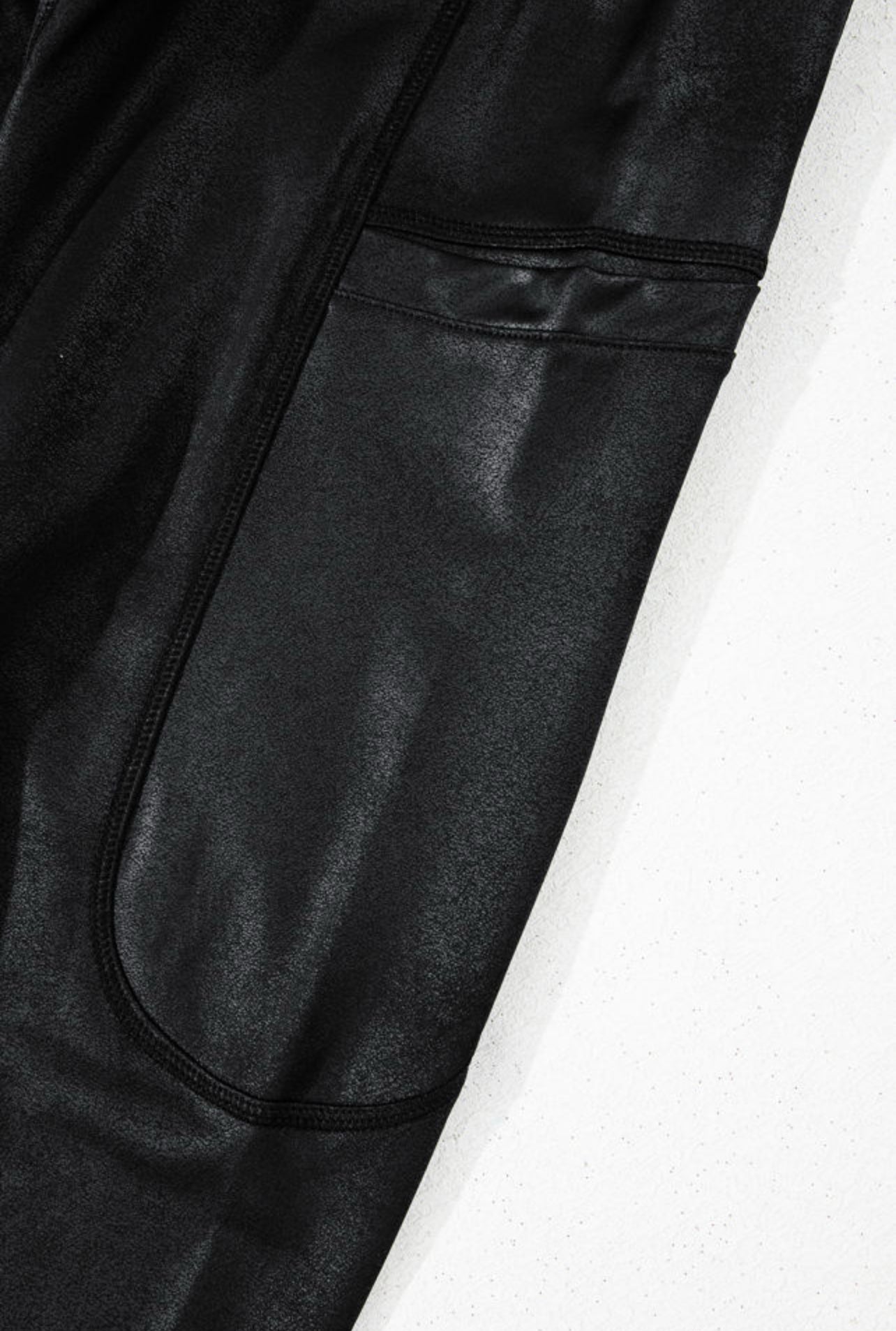 Black V Crossover High Waist Pocketed Leggings