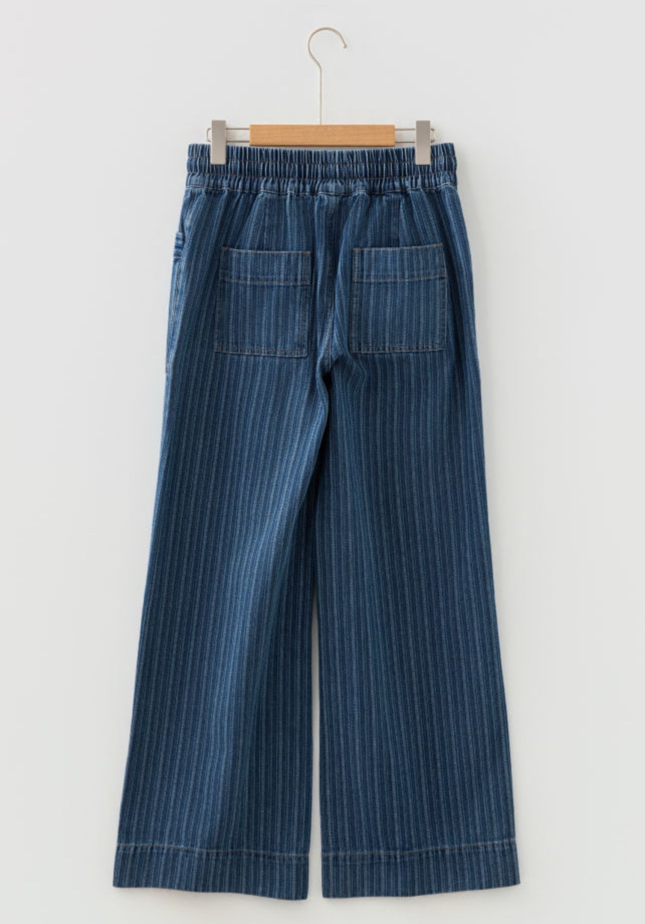 Blue stripe contrasted drawstring pocketed loose jeans