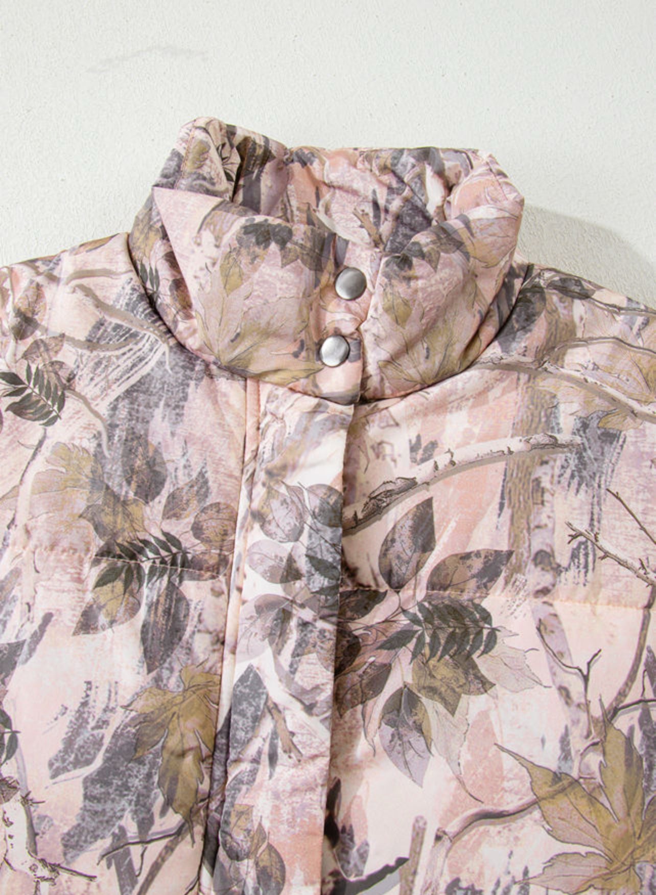 Brown camo leaf print winter puffer vest