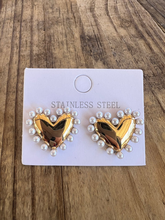Bubble Heart Pearl Studs