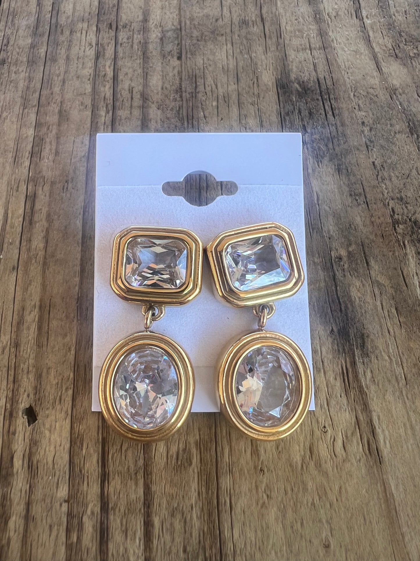 Gold Rhinestone Small Dangle Earrings