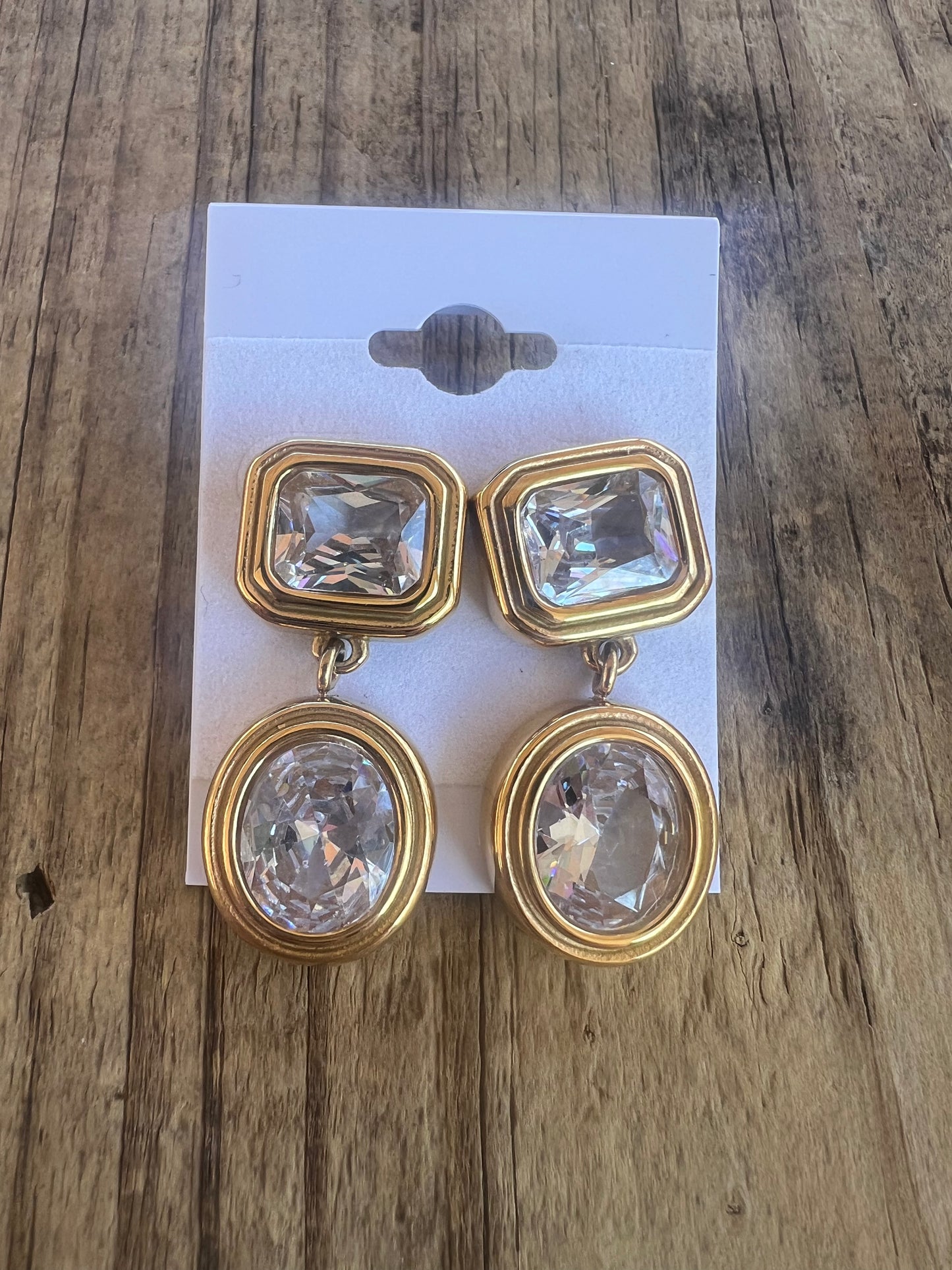 Gold Rhinestone Small Dangle Earrings