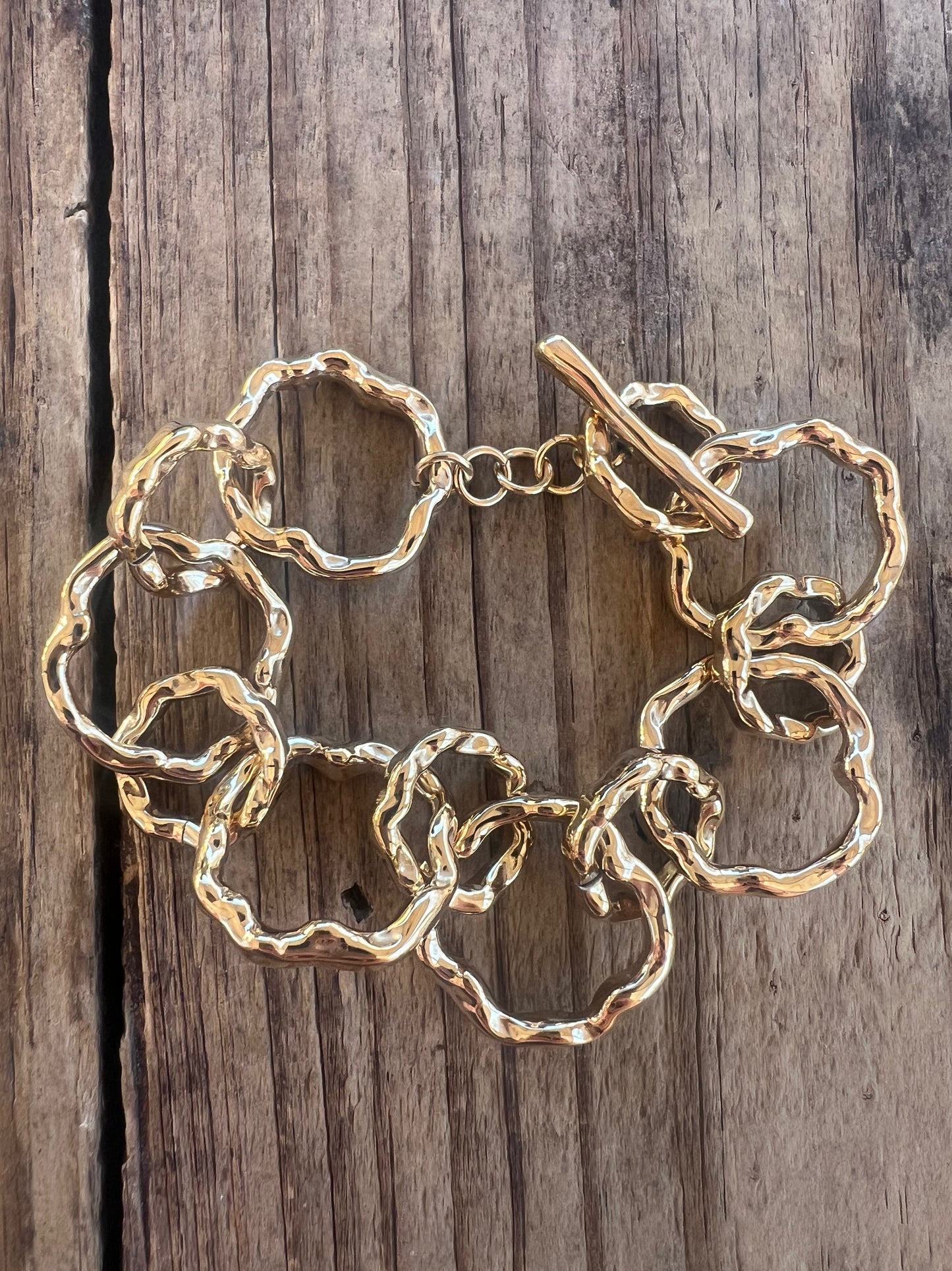 Gold Hammered Toggle Bracelet
