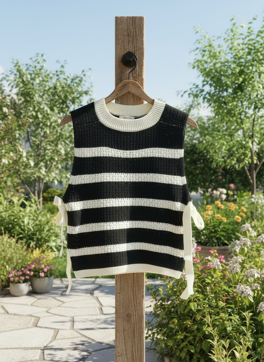 Crochet Striped Sleeveless Knit Top