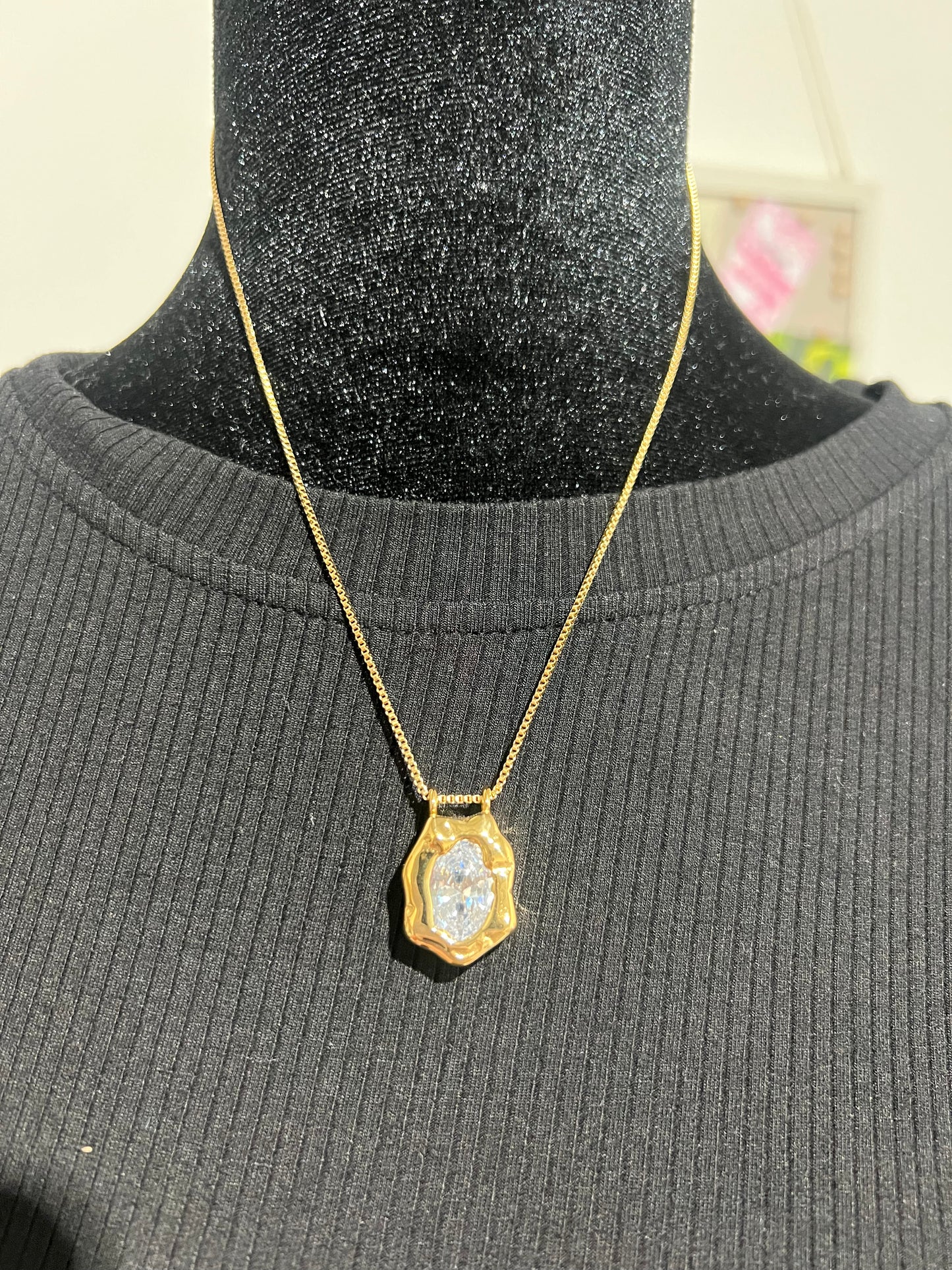 Gold color Necklace with clear stone