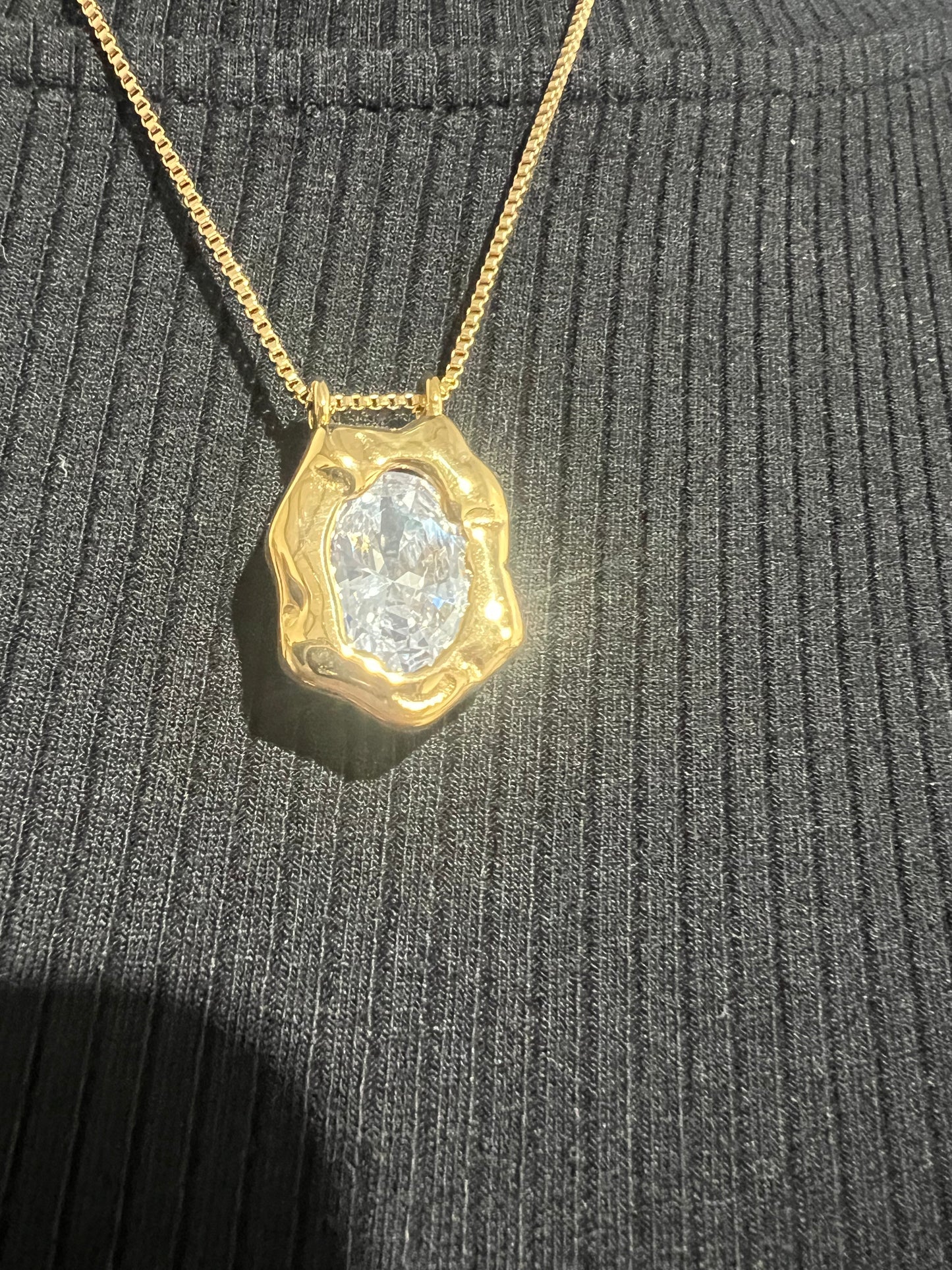 Gold color Necklace with clear stone