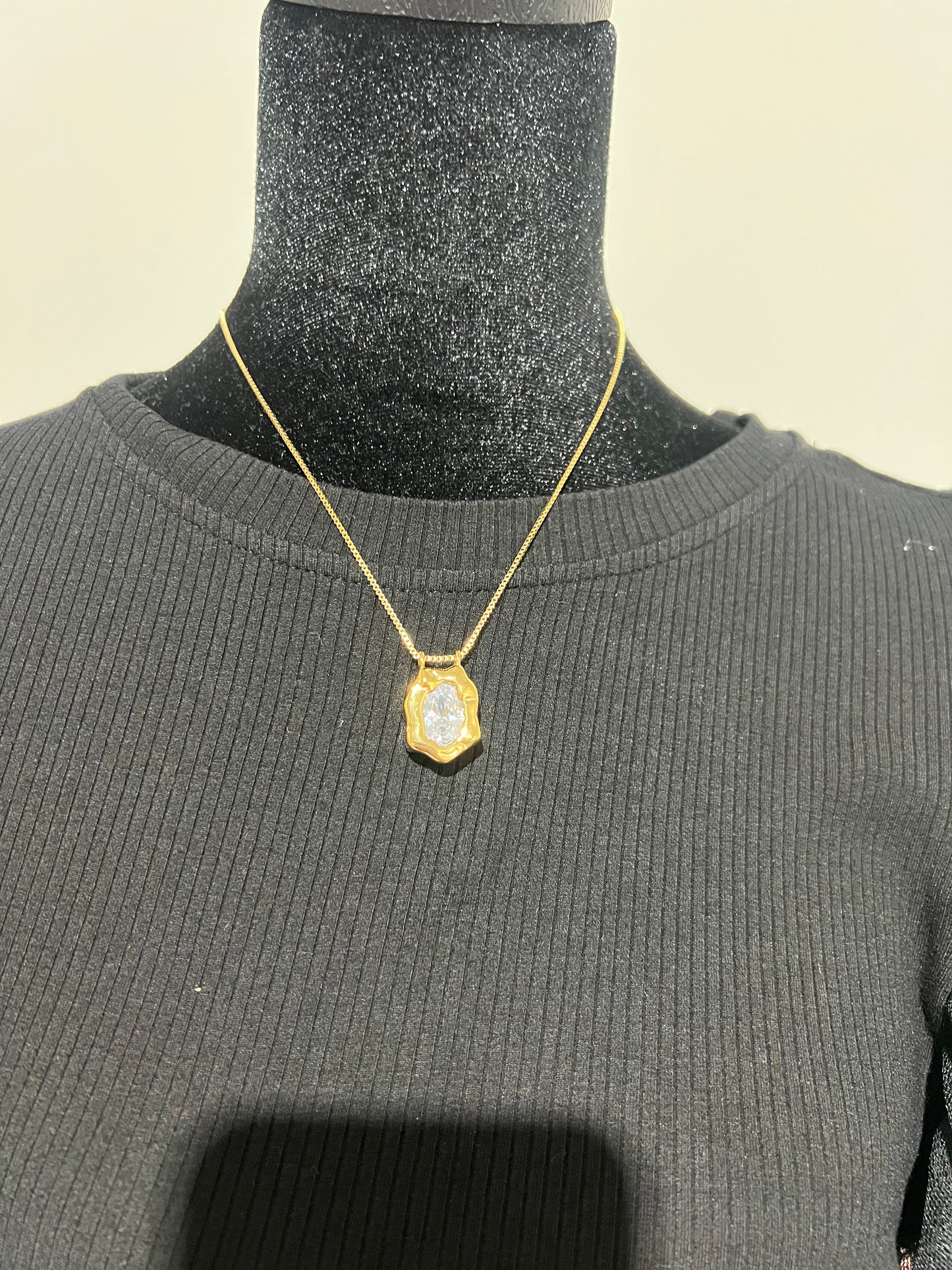 Gold color Necklace with clear stone