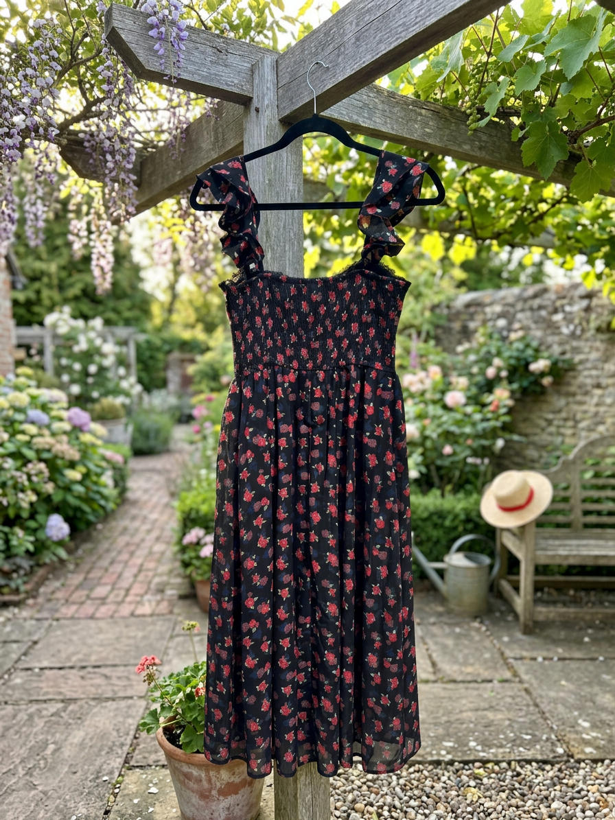 Floral Print Sweetheart Midi Dress with Bow