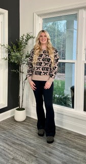 Tiffany Black Bows and Horseshoe pattern western sweater