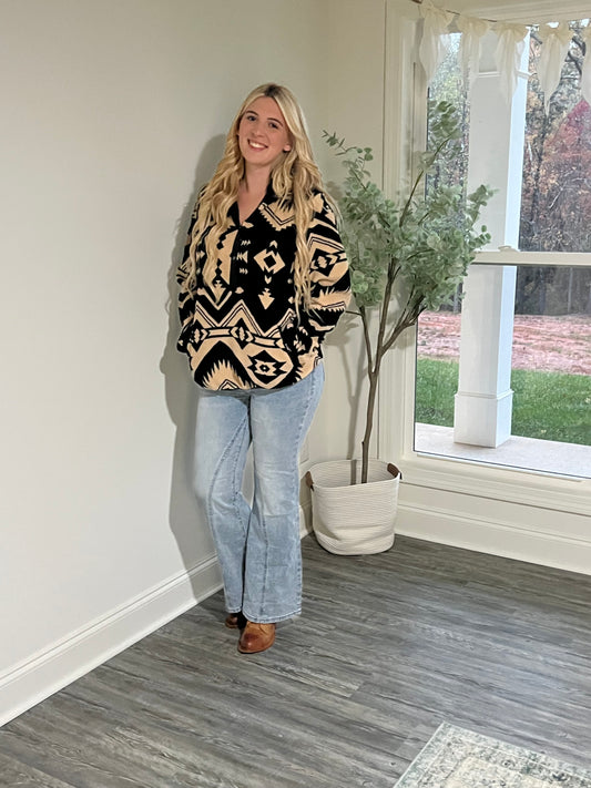 Black Western Aztec Half Zip