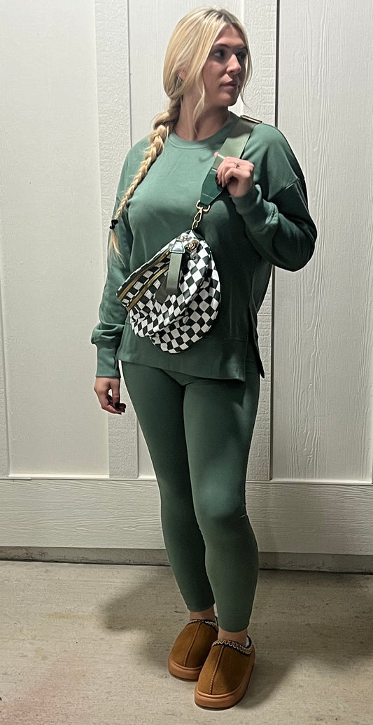 Green Checkered Crossbody Bag