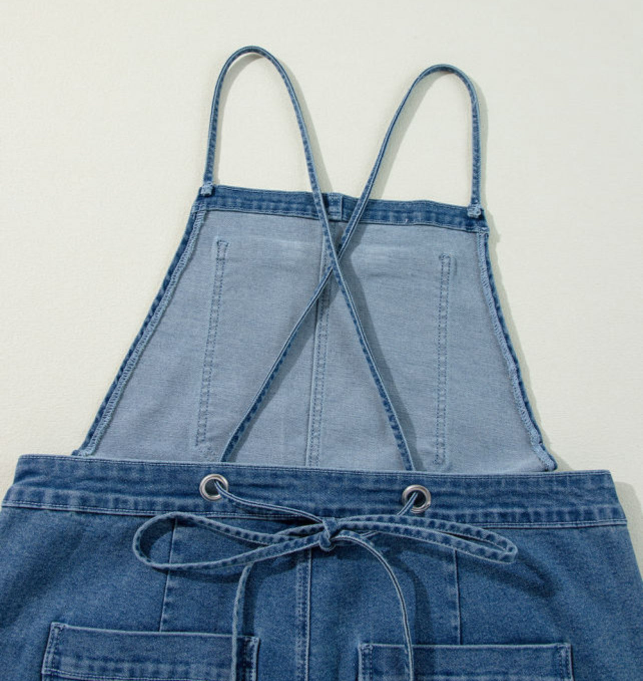Adjustable tie strap cropped wide leg Denim Overalls