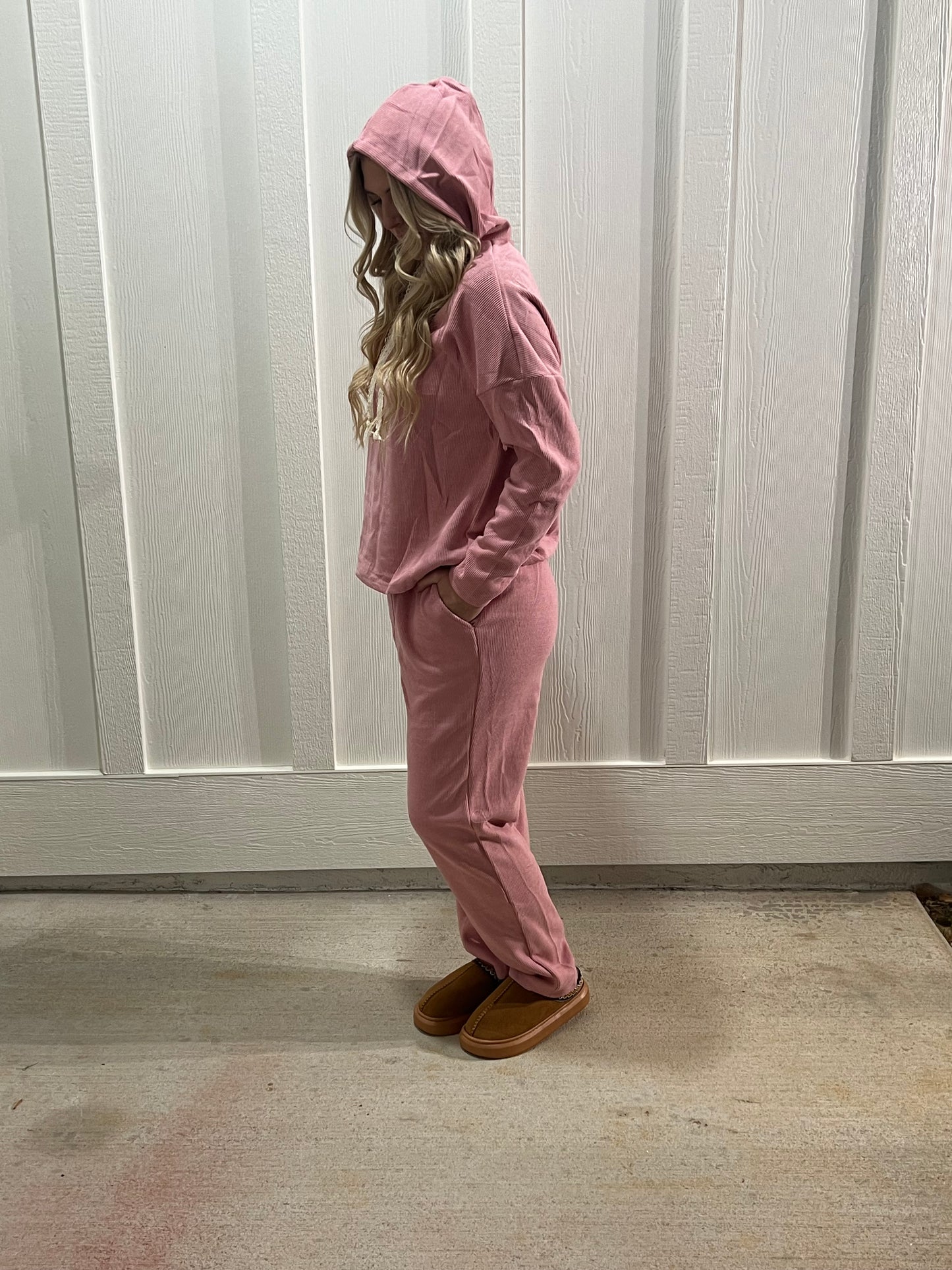 Rose Tan Lace Drawstring Pullover Hoodie Set