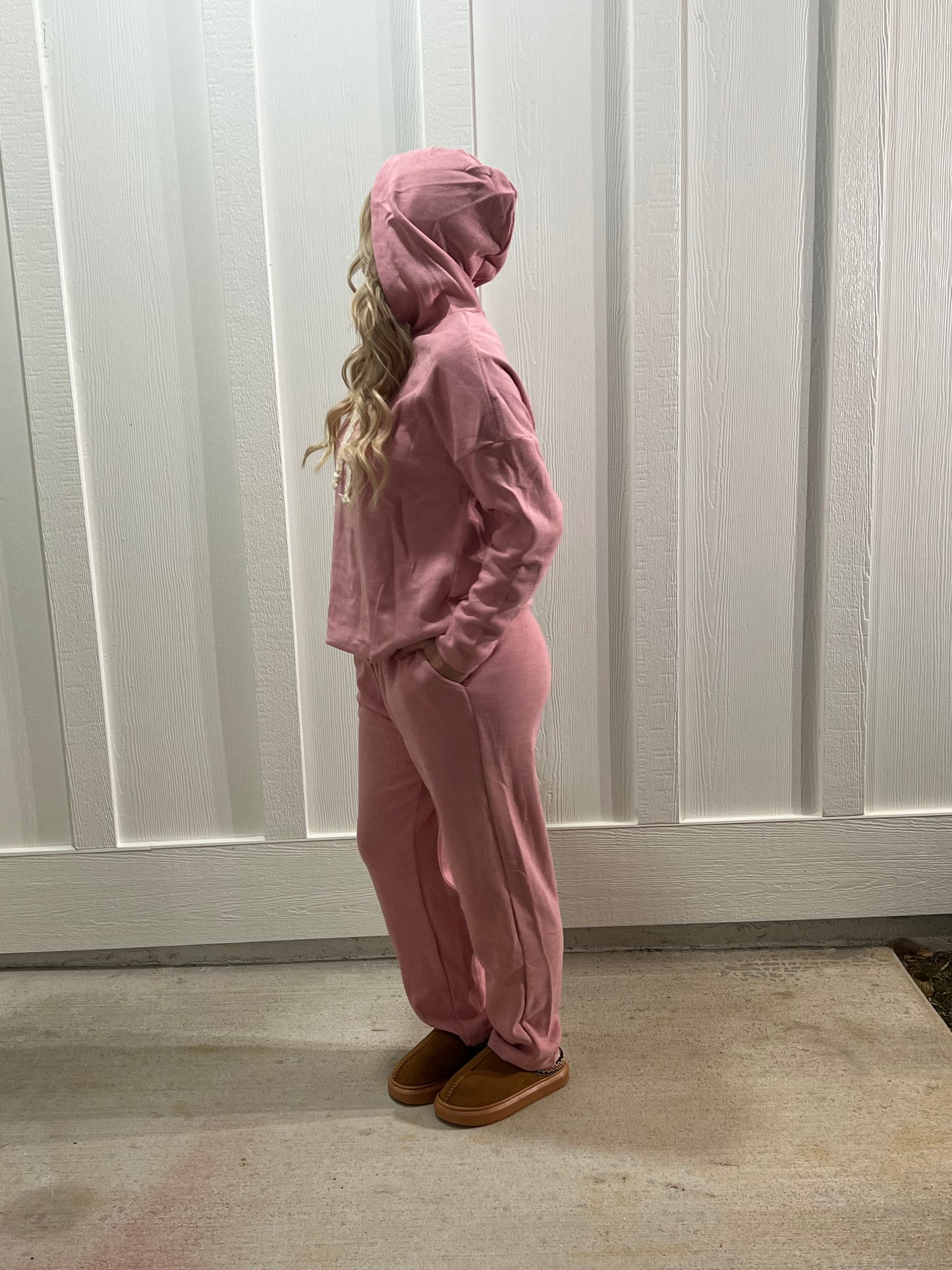 Rose Tan Lace Drawstring Pullover Hoodie Set