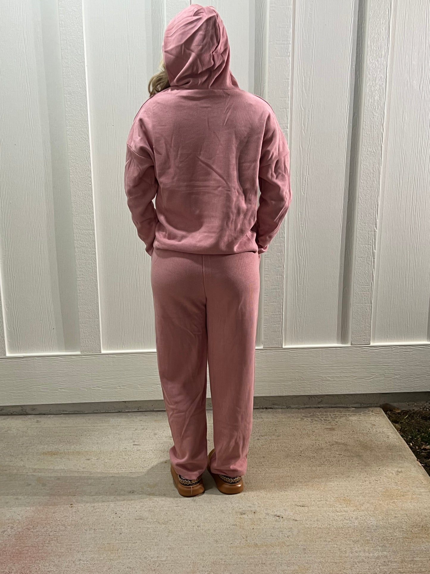 Rose Tan Lace Drawstring Pullover Hoodie Set