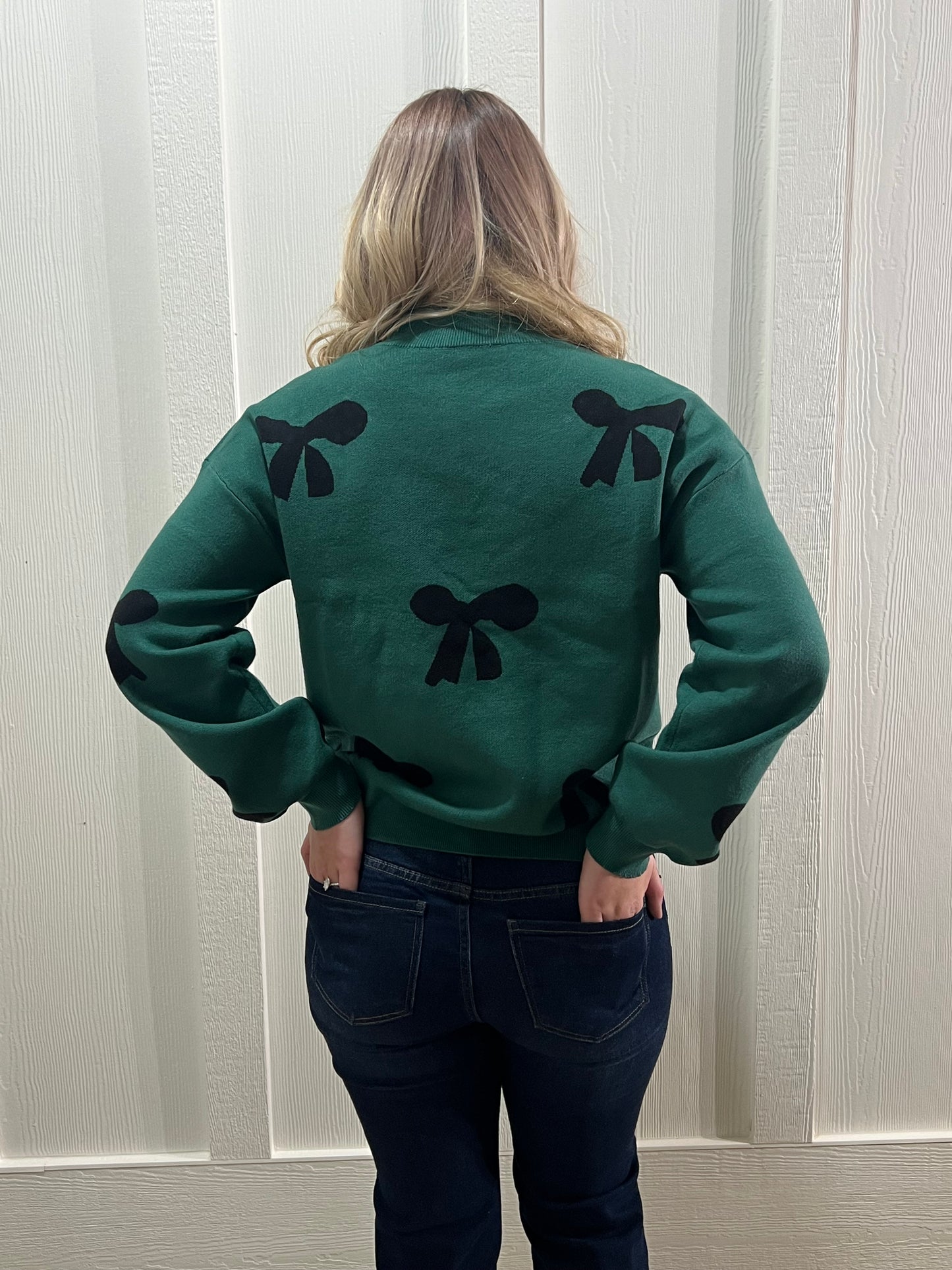 Blackish Green Pearl Embellished Sweater