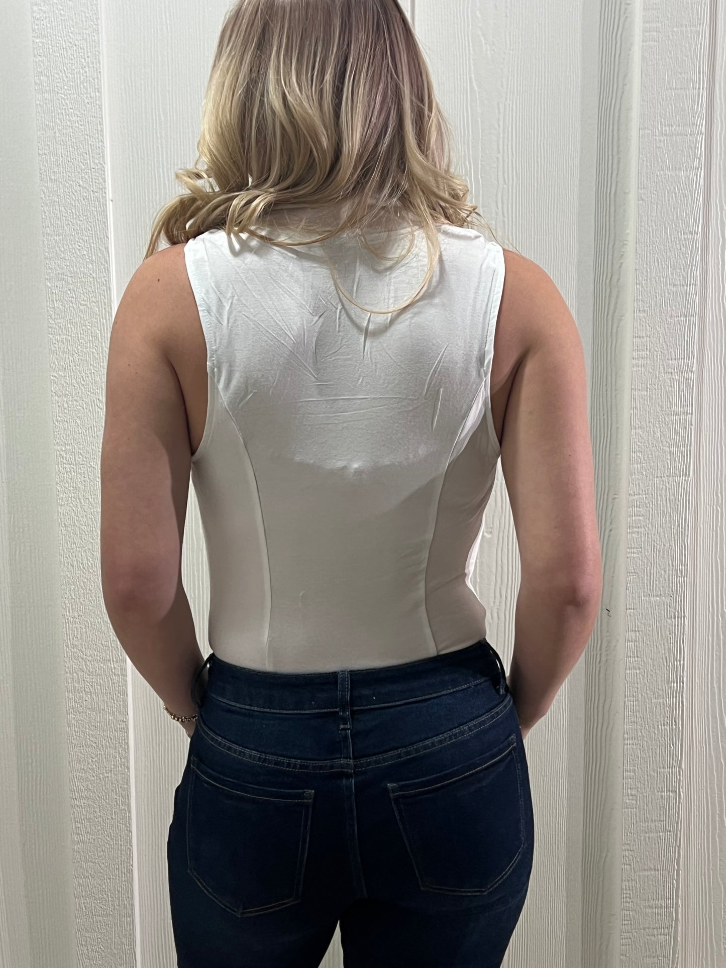 Sleeveless V-neck Mesh Bodysuit