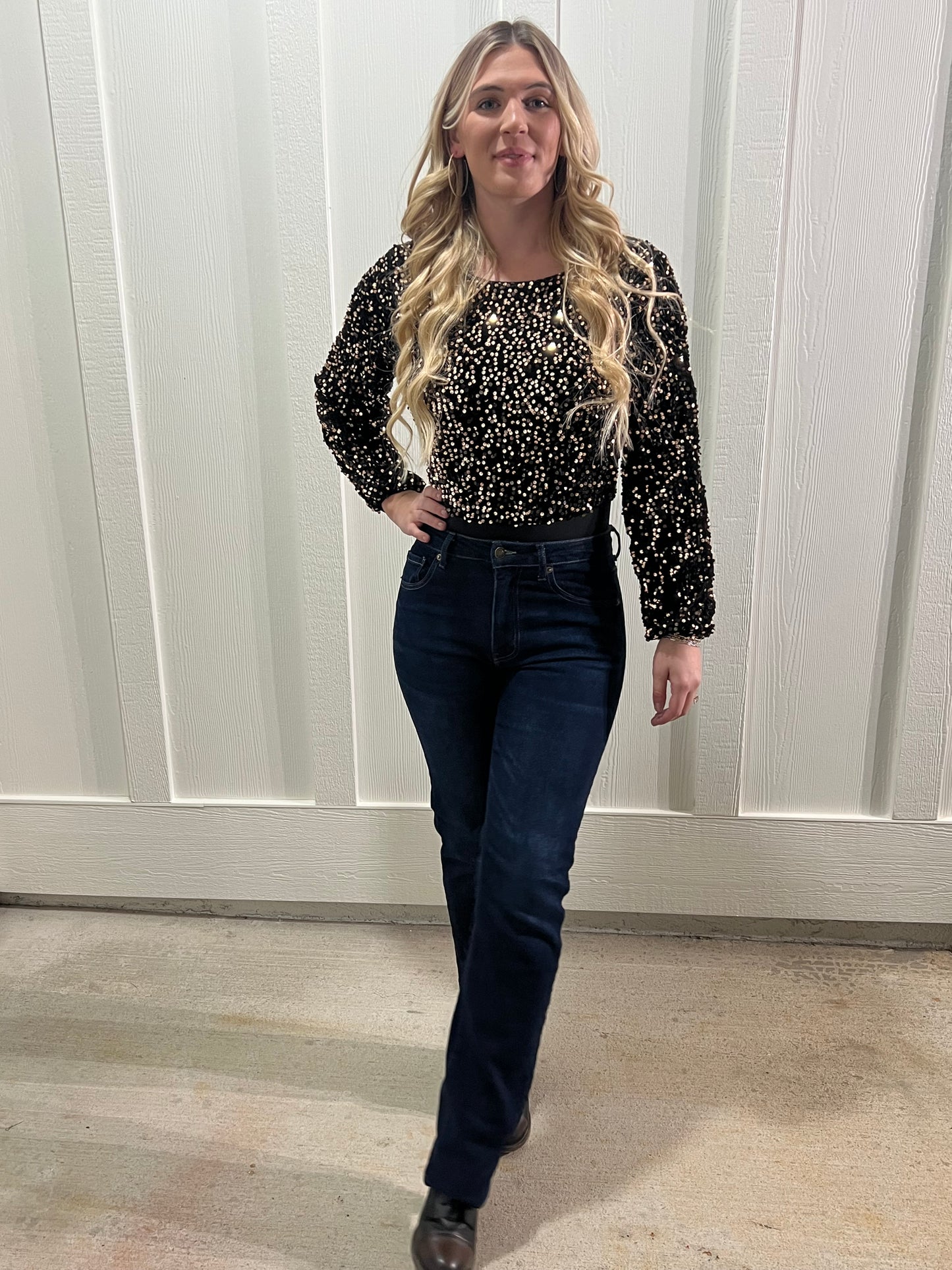 Black Deep V- Neck Sequin Bodysuit