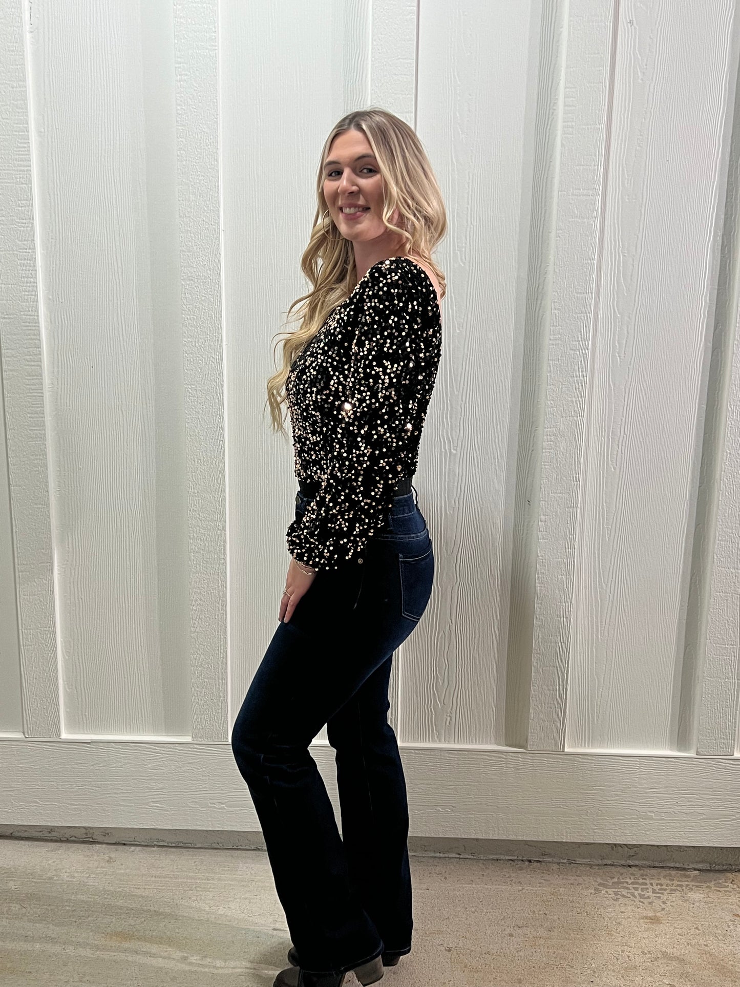 Black Deep V- Neck Sequin Bodysuit