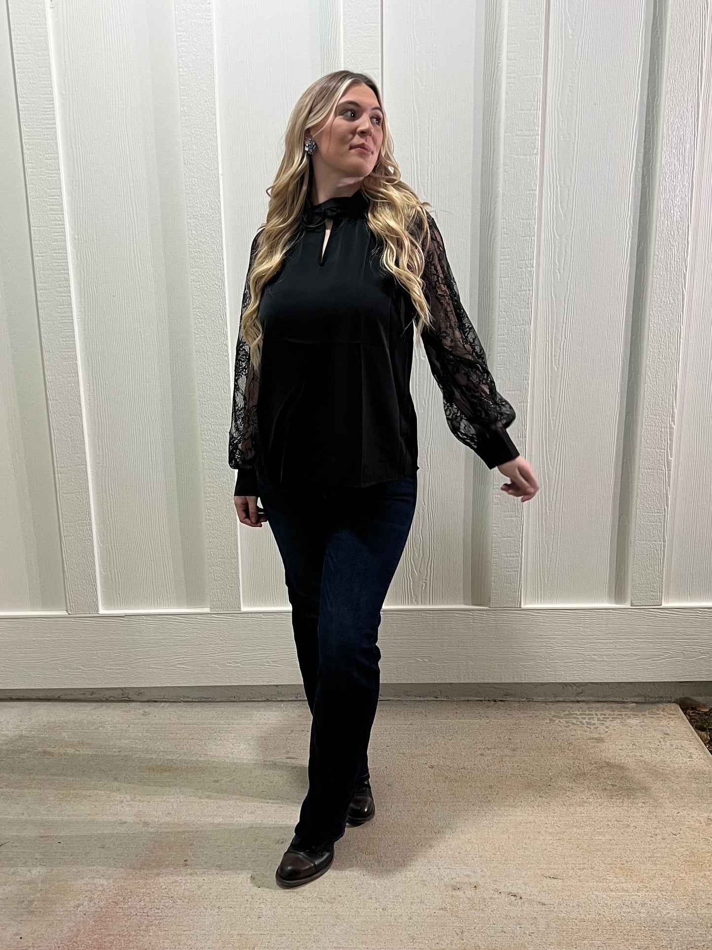 Black Lace Long Sleeve Blouse