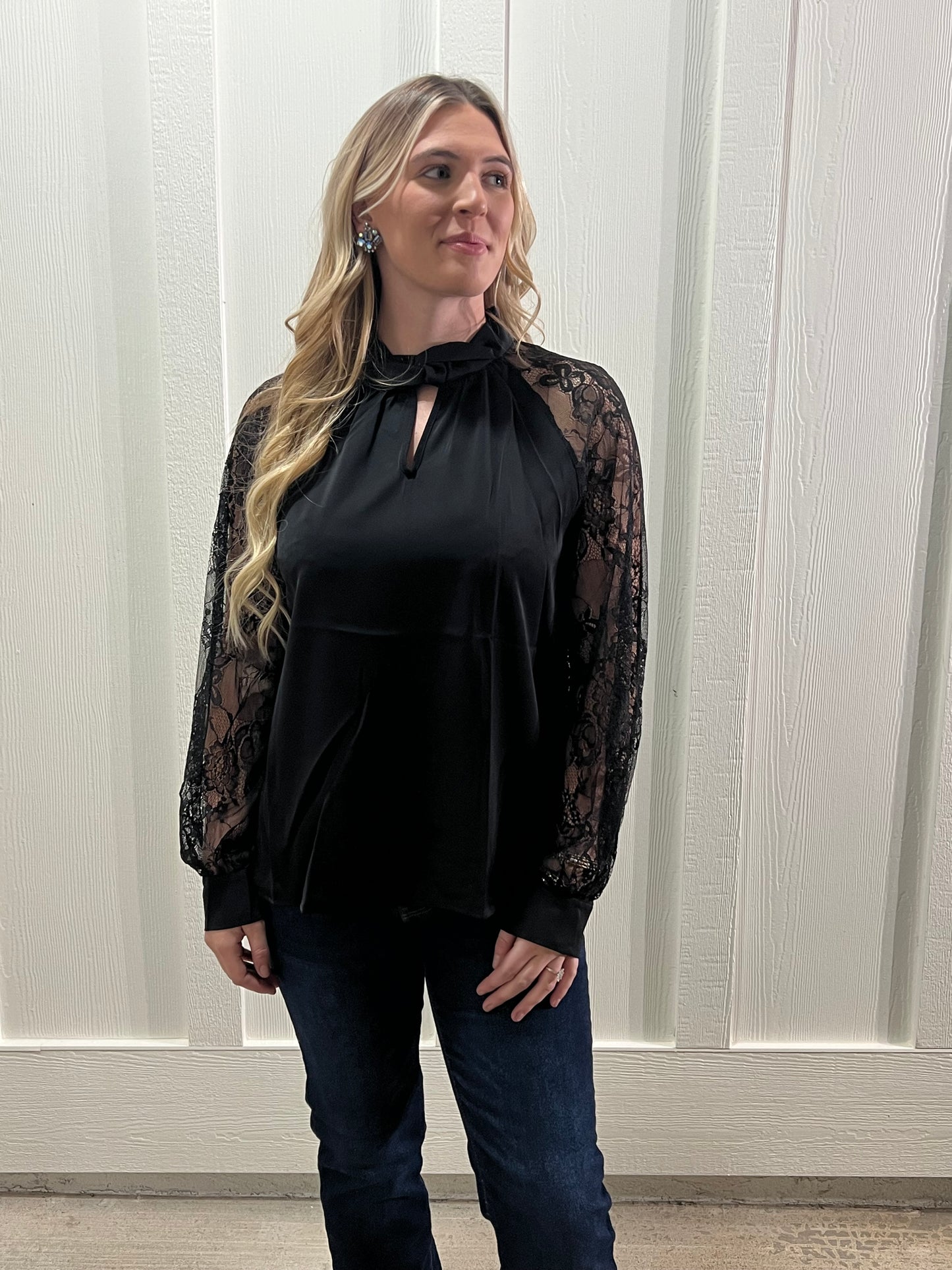 Black Lace Long Sleeve Blouse