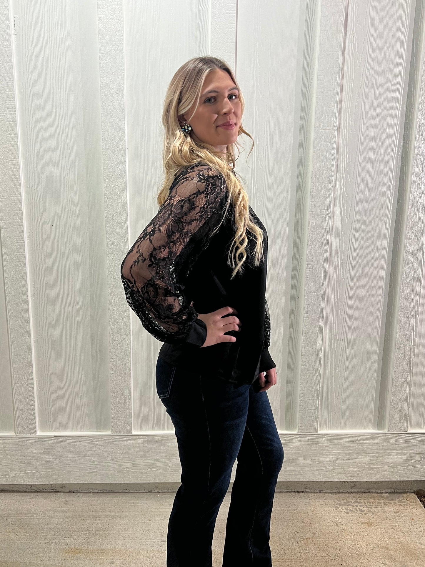 Black Lace Long Sleeve Blouse